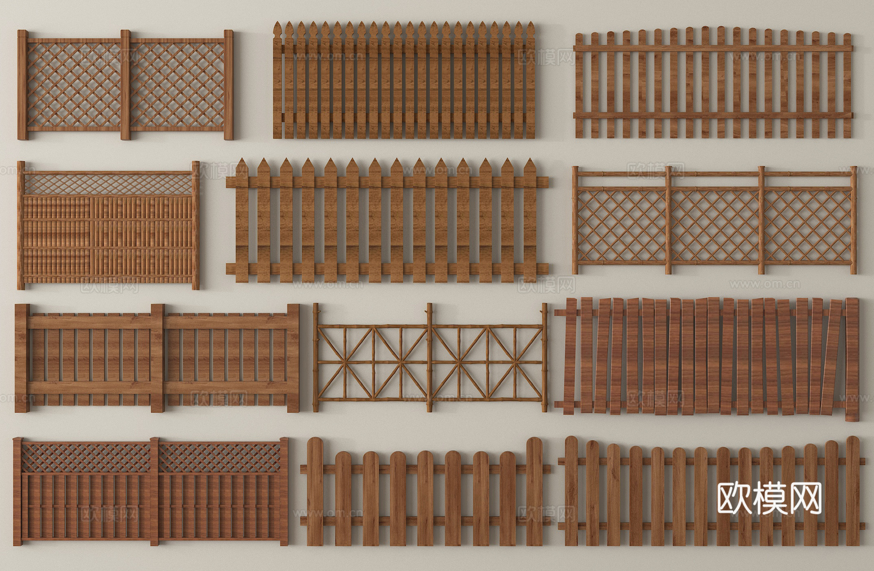 中式栅栏 围栏护栏 木护栏 栏杆 围栏 木栏杆3d模型下载