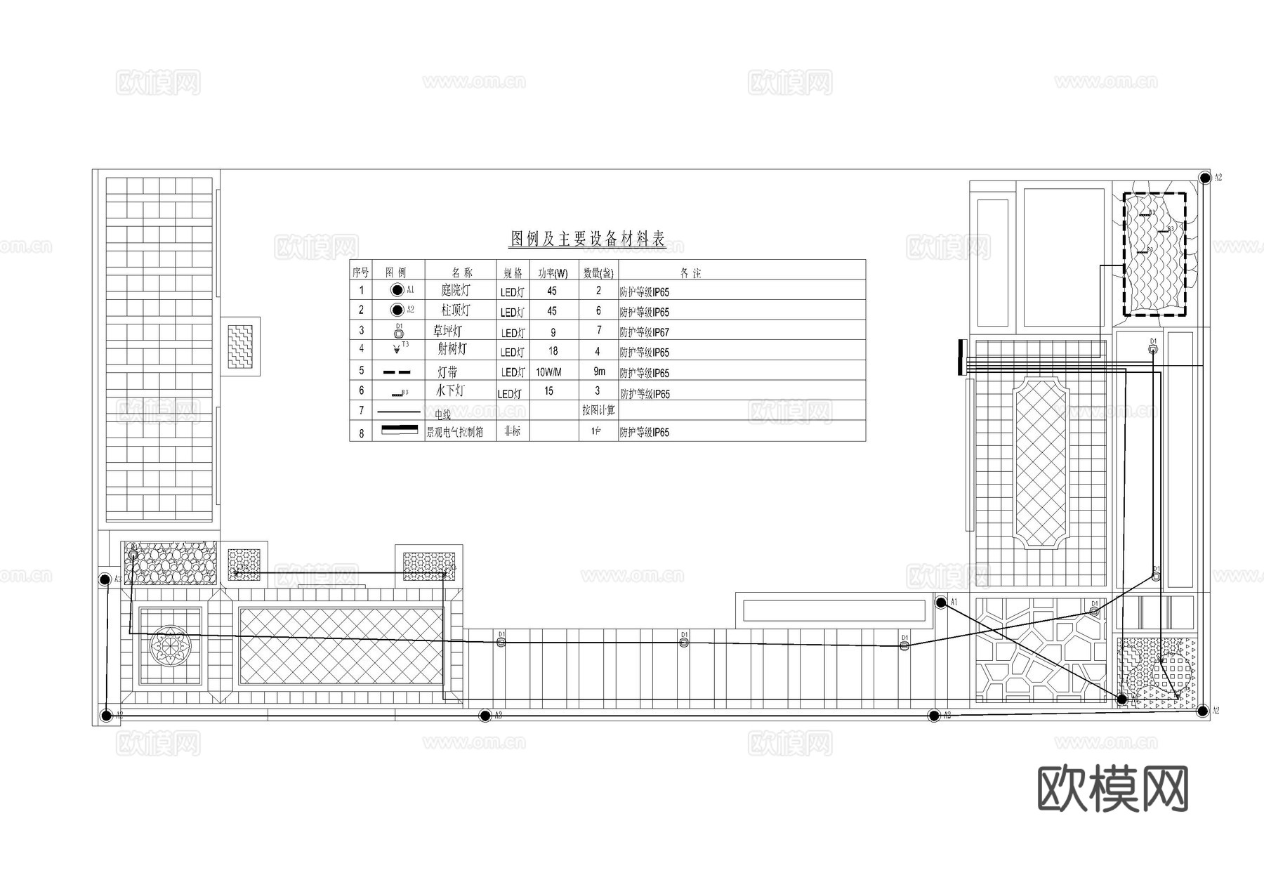 现代庭院景观施工图cad施工图