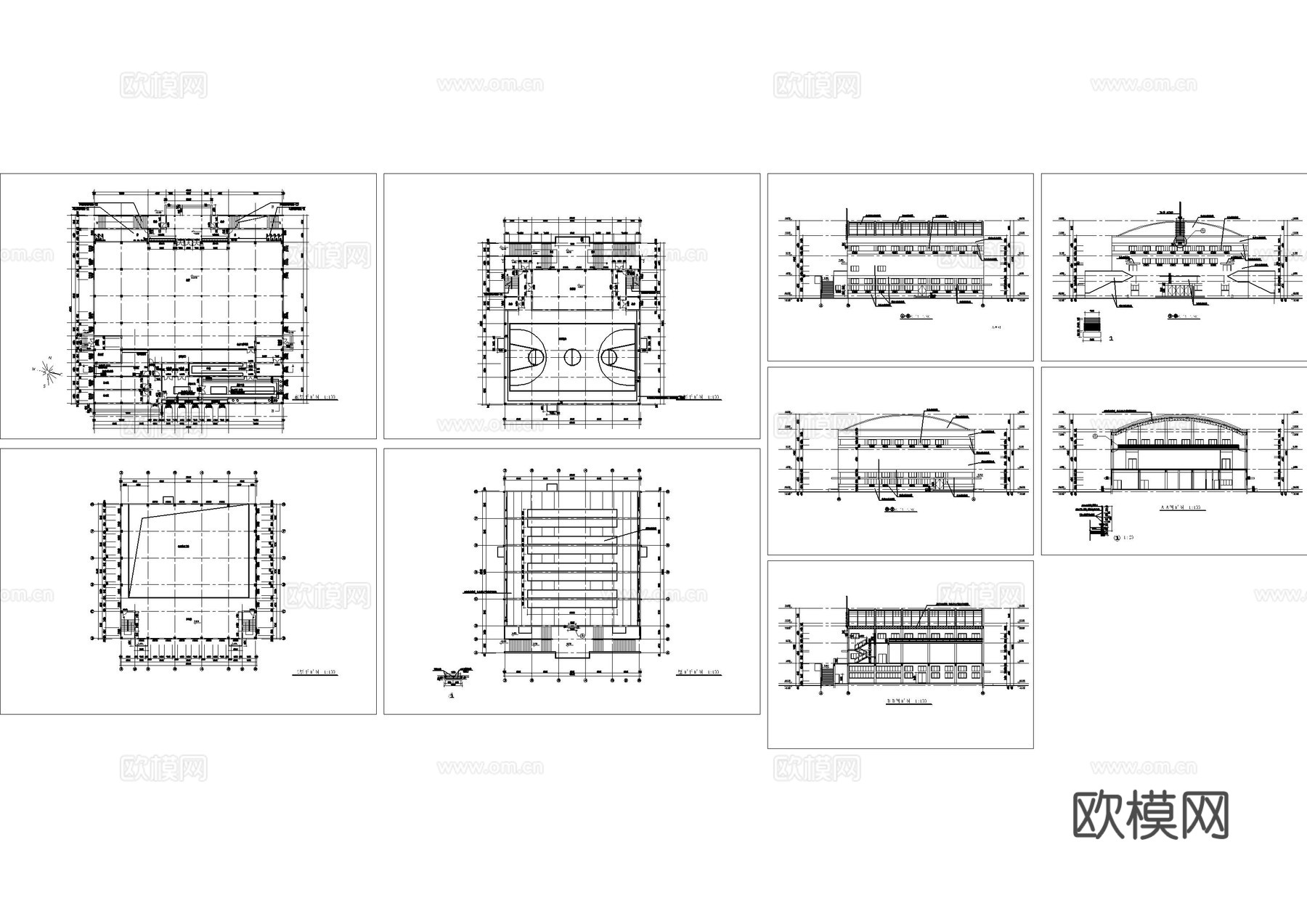 学校篮球场体育馆施工图cad施工图