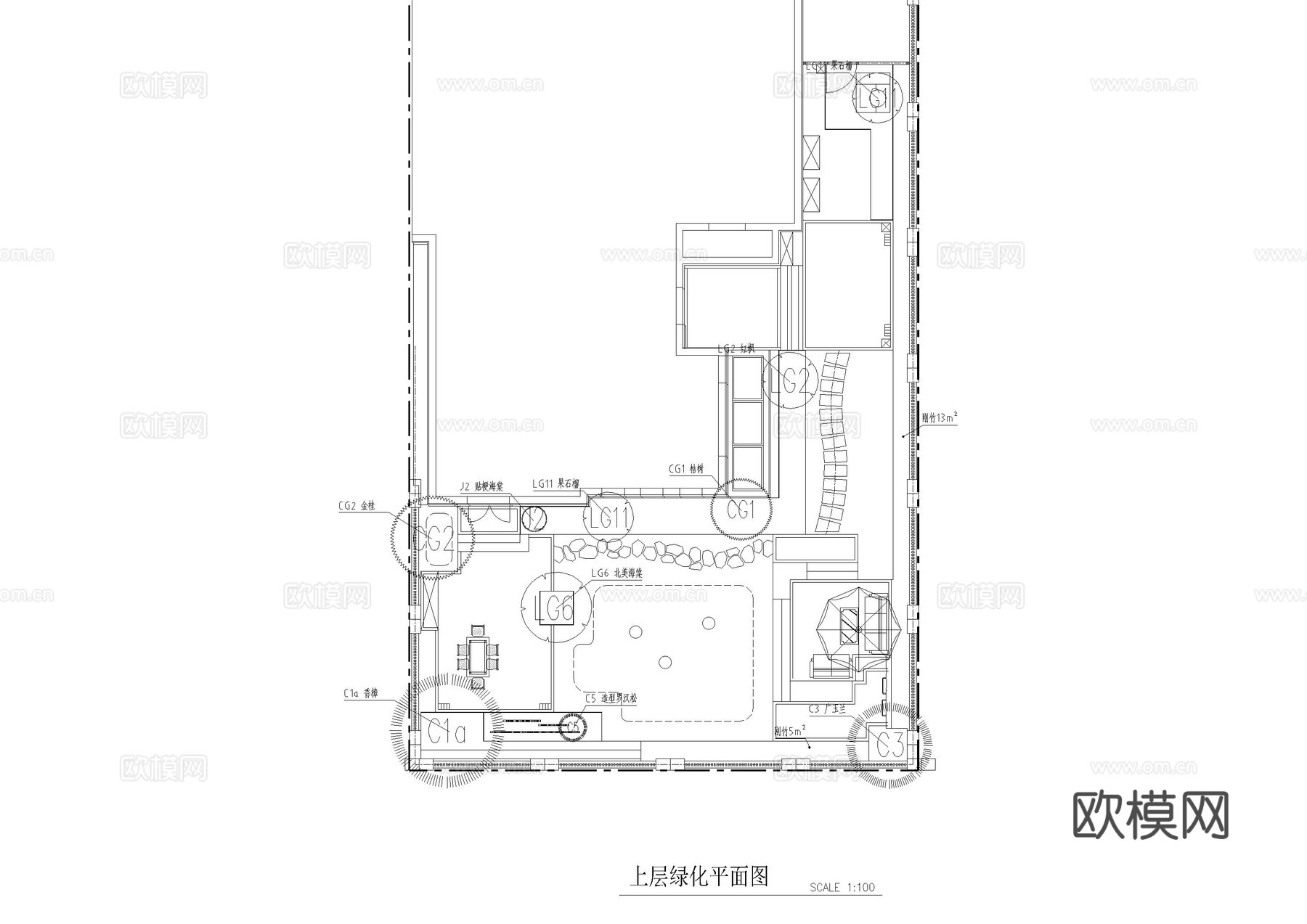 别墅庭院景观绿化施工图cad施工图
