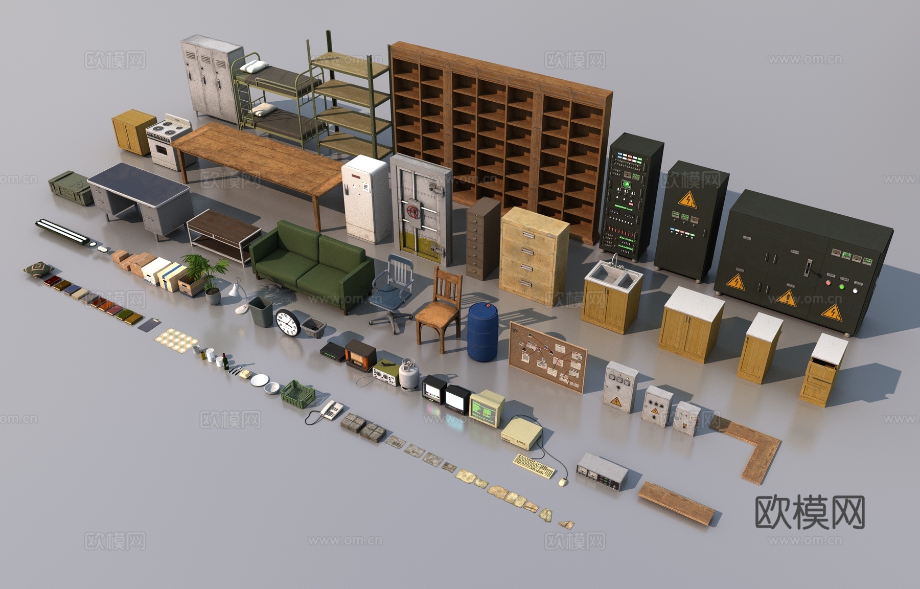 复古家具组合3d模型下载（渲染图1）