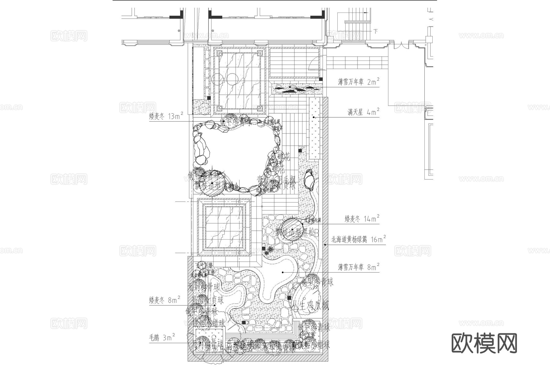 新中式景观庭院施工图cad施工图