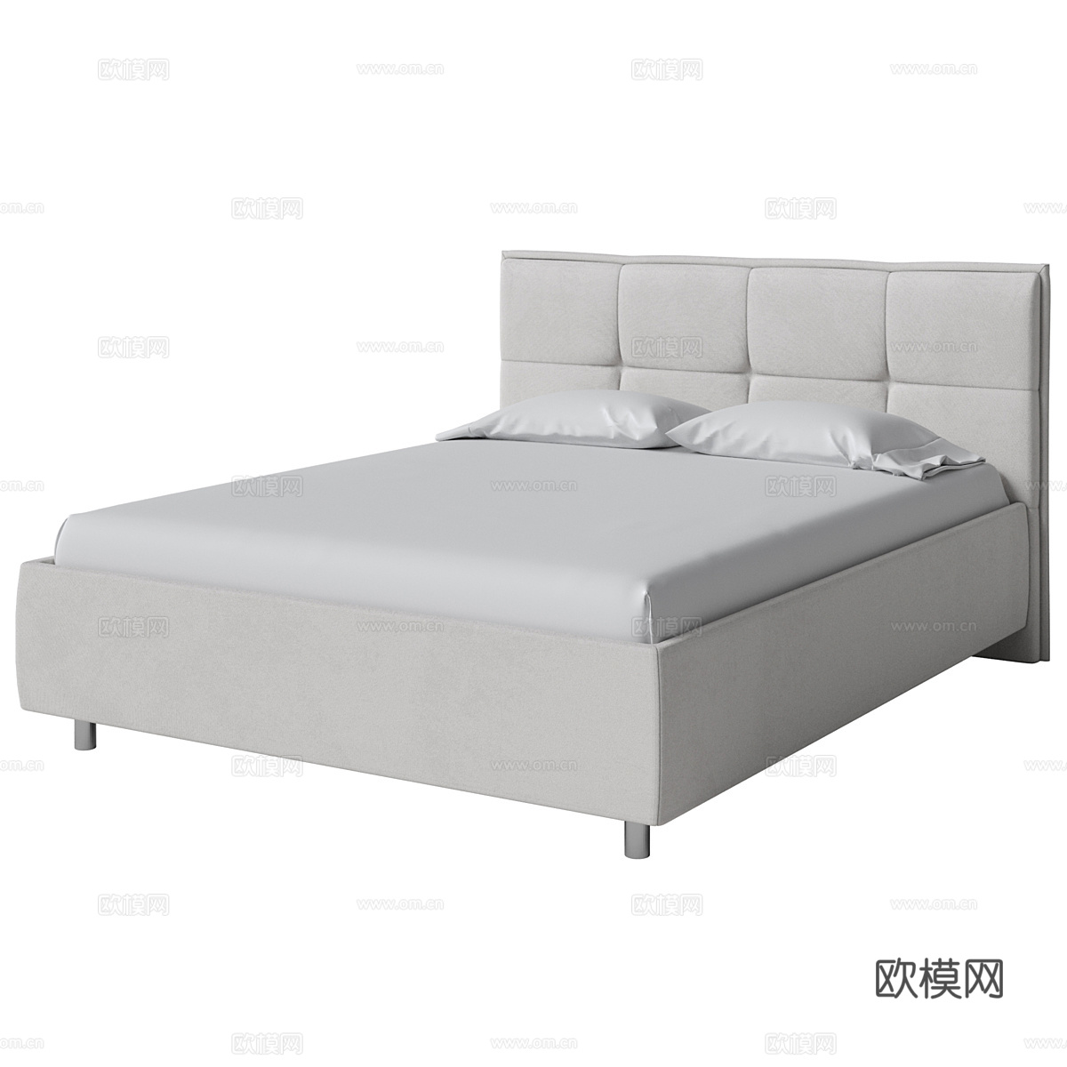 现代简约双人床 双人床 简约床 卧室床 抱枕3d模型下载
