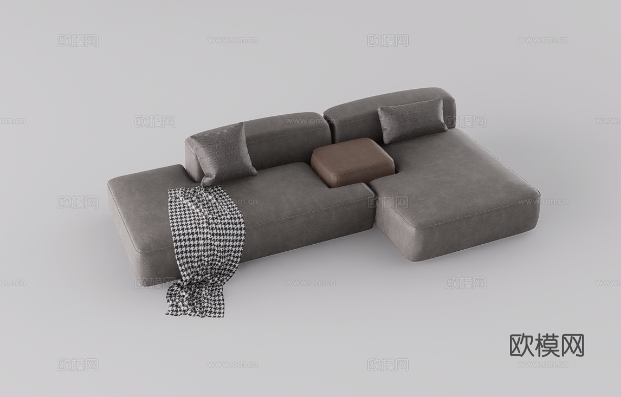 组合皮沙发su模型