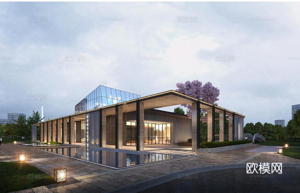 现代展览馆建筑 博物馆 建筑外观su模型