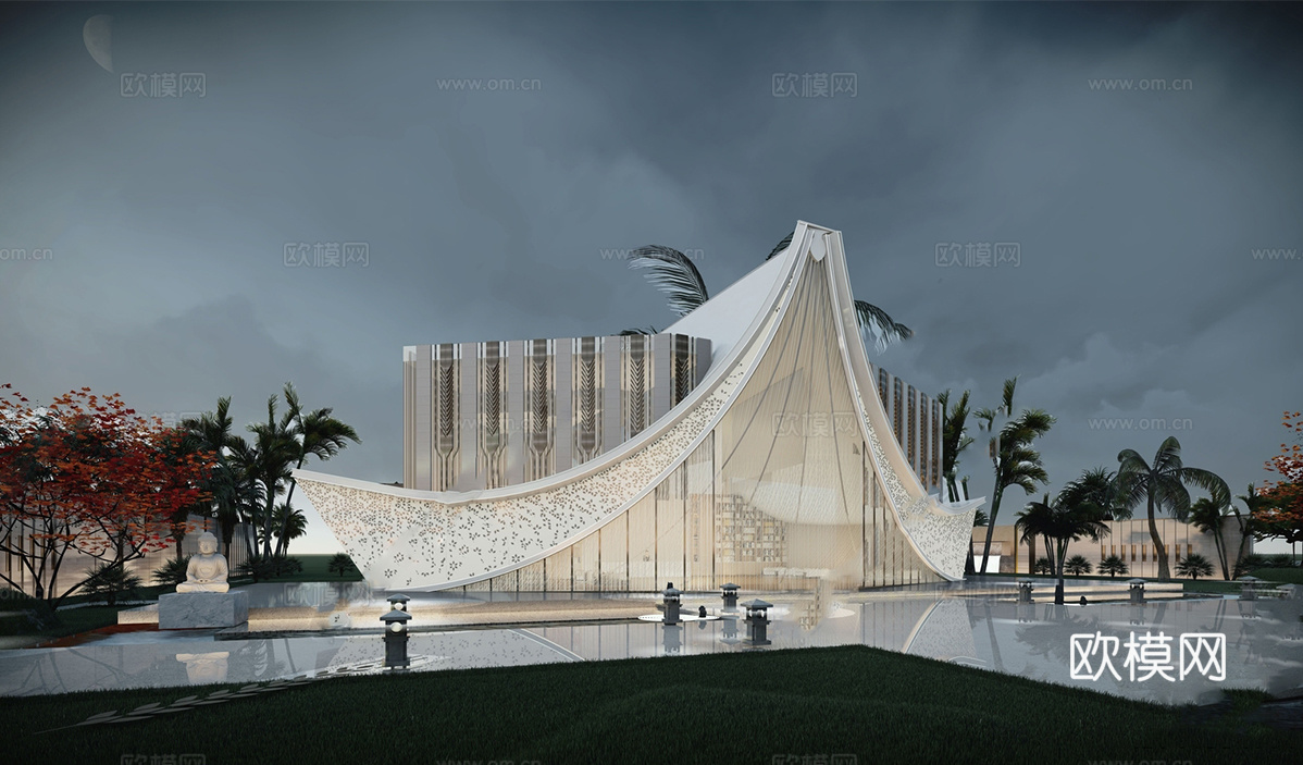 现代展览馆建筑 博物馆 建筑外观su模型