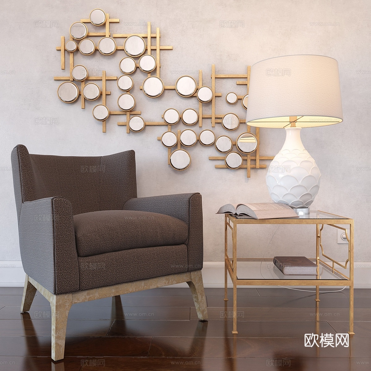 Uttermost_Arzo扶手椅、Genell立方体桌、C3d模型下载