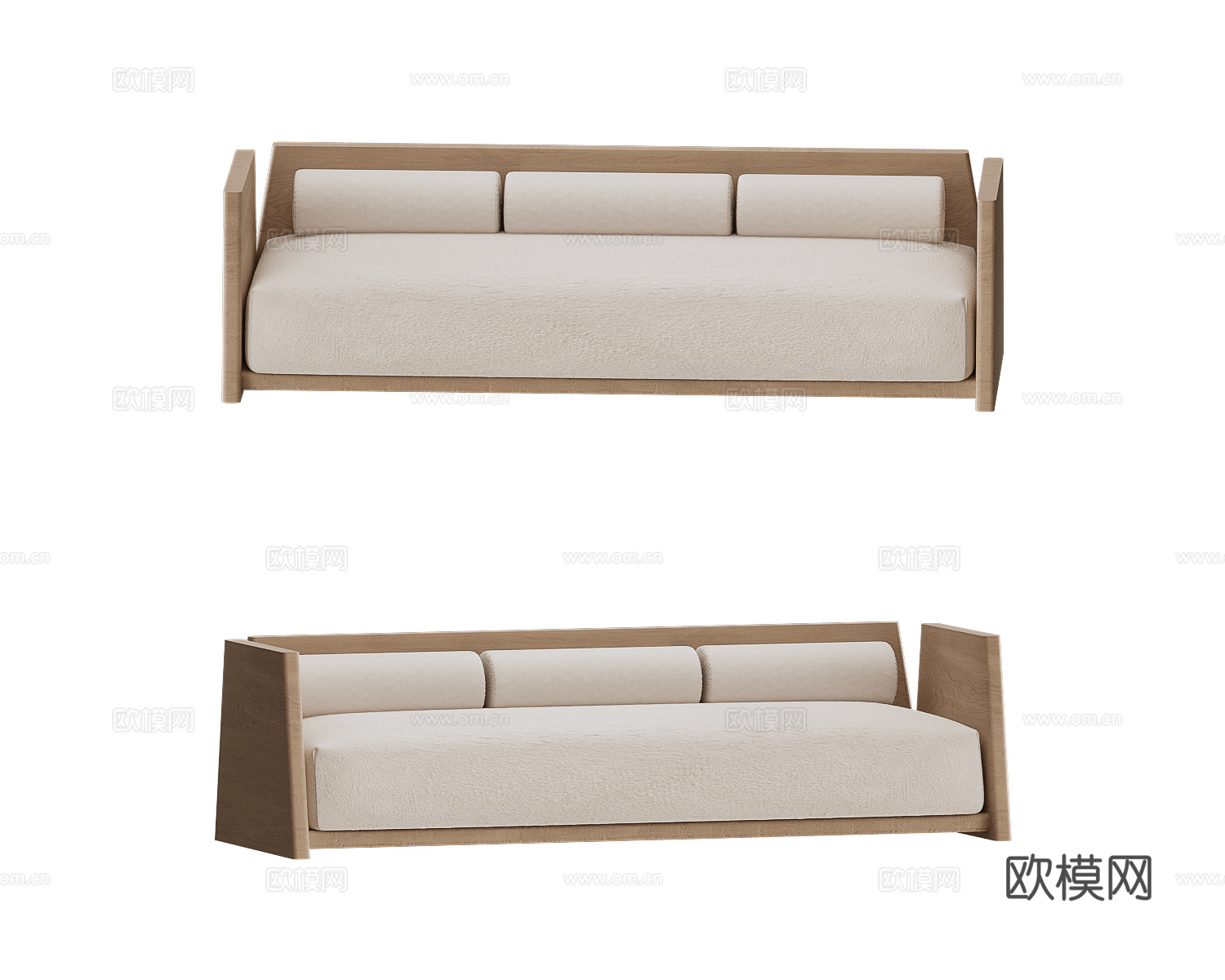 Modenature 原木风三人沙发3d模型下载