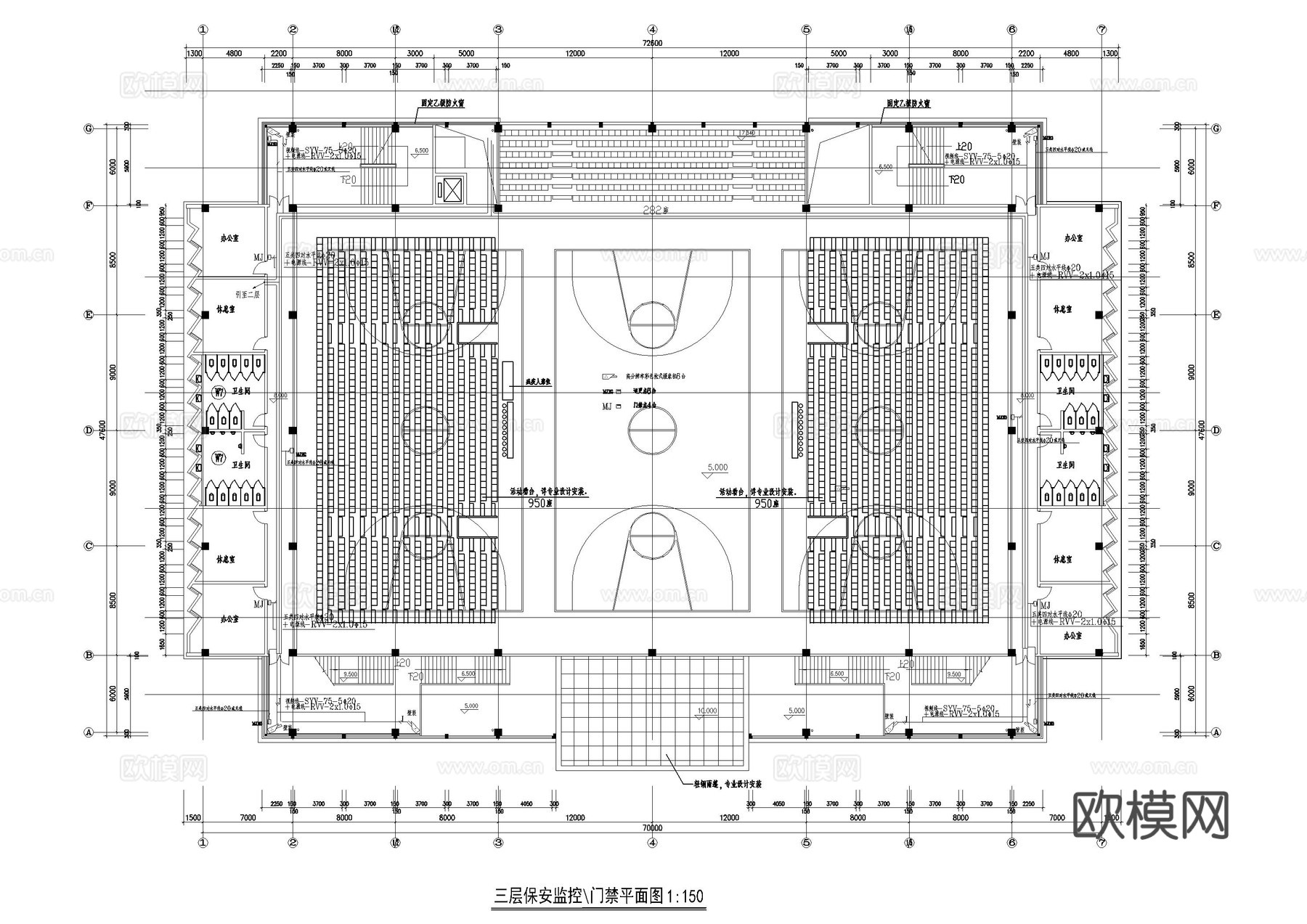 运动场地体育馆弱电图cad施工图