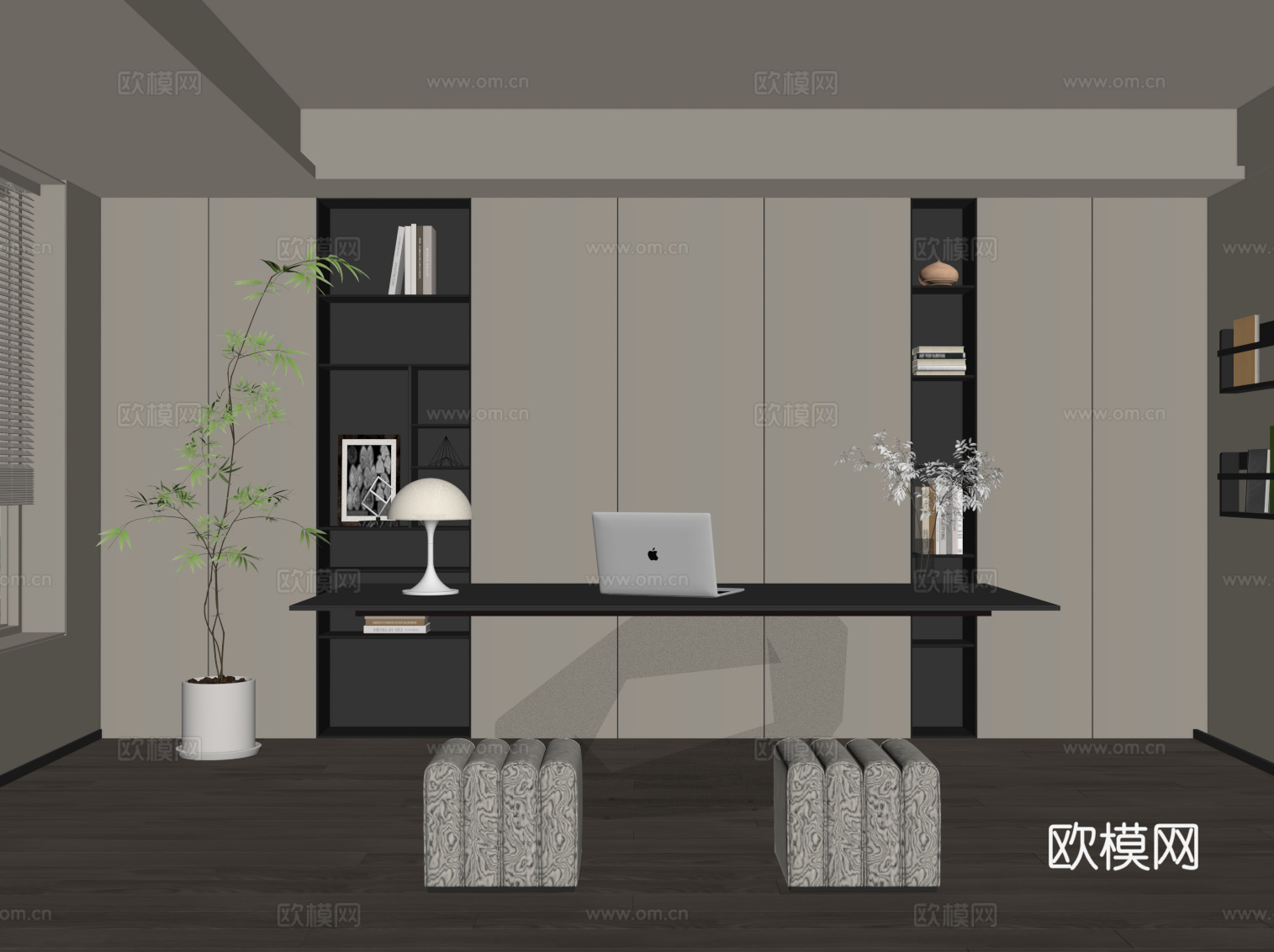 现代书房 书桌椅 书柜su模型