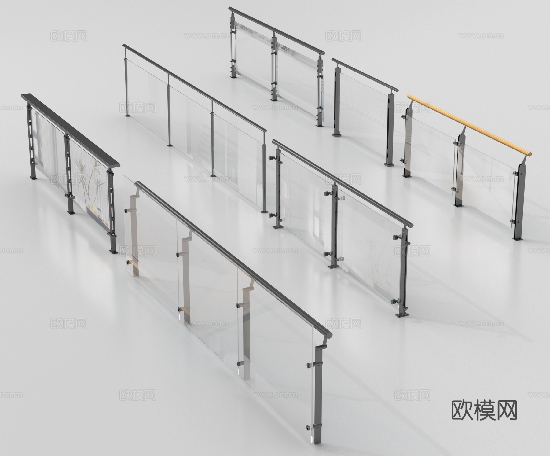 现代围栏护栏 玻璃栏杆 阳台护栏su模型