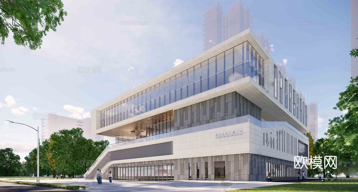 现代展览馆建筑 博物馆 建筑外观su模型