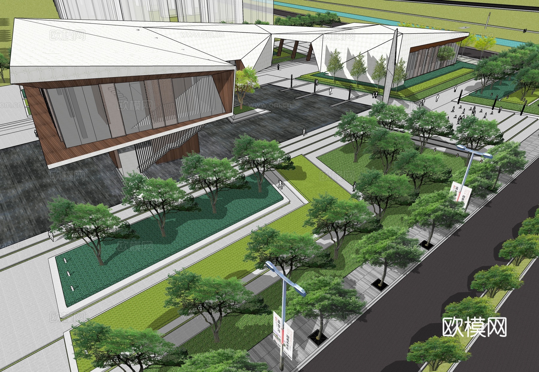 现代展览馆建筑 博物馆 建筑外观su模型