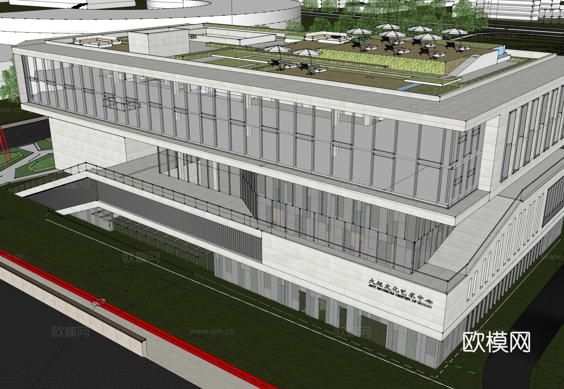 现代展览馆建筑 博物馆 建筑外观su模型