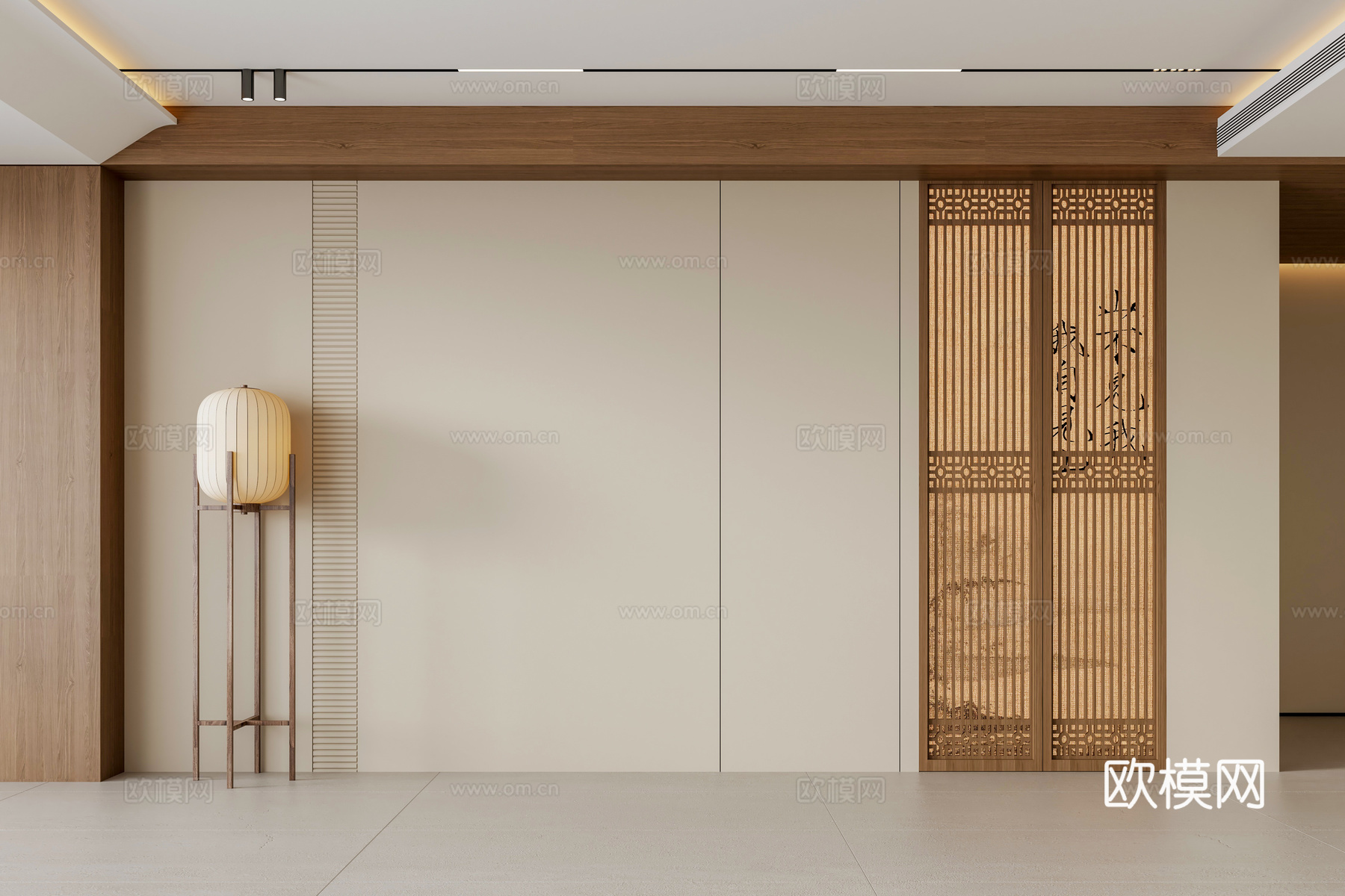 禅意新中式沙发背景墙 客厅背景墙 宋代美学 新中式壁画背景墙su模型