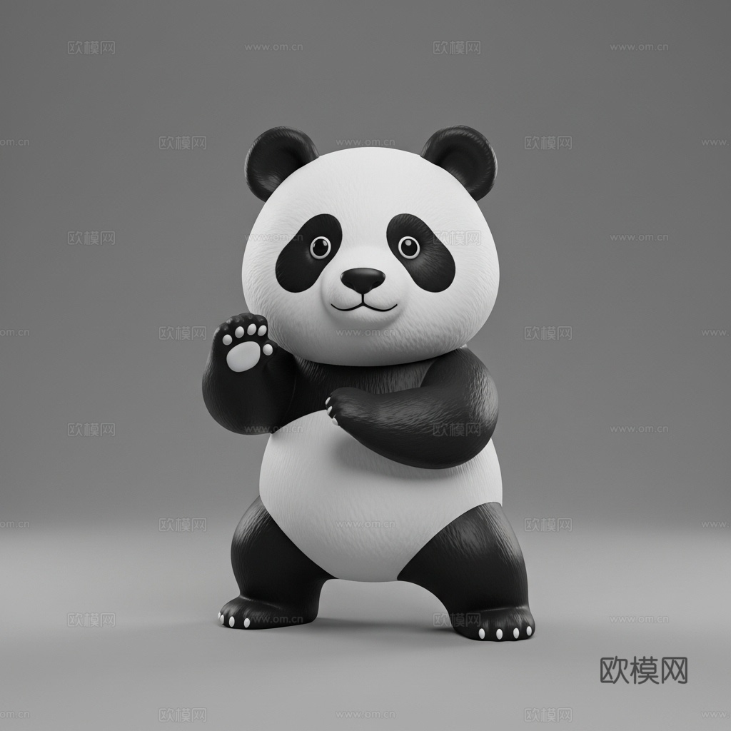 熊猫 动物 可爱 Q版 手办 3D打印3d模型下载（渲染图1）