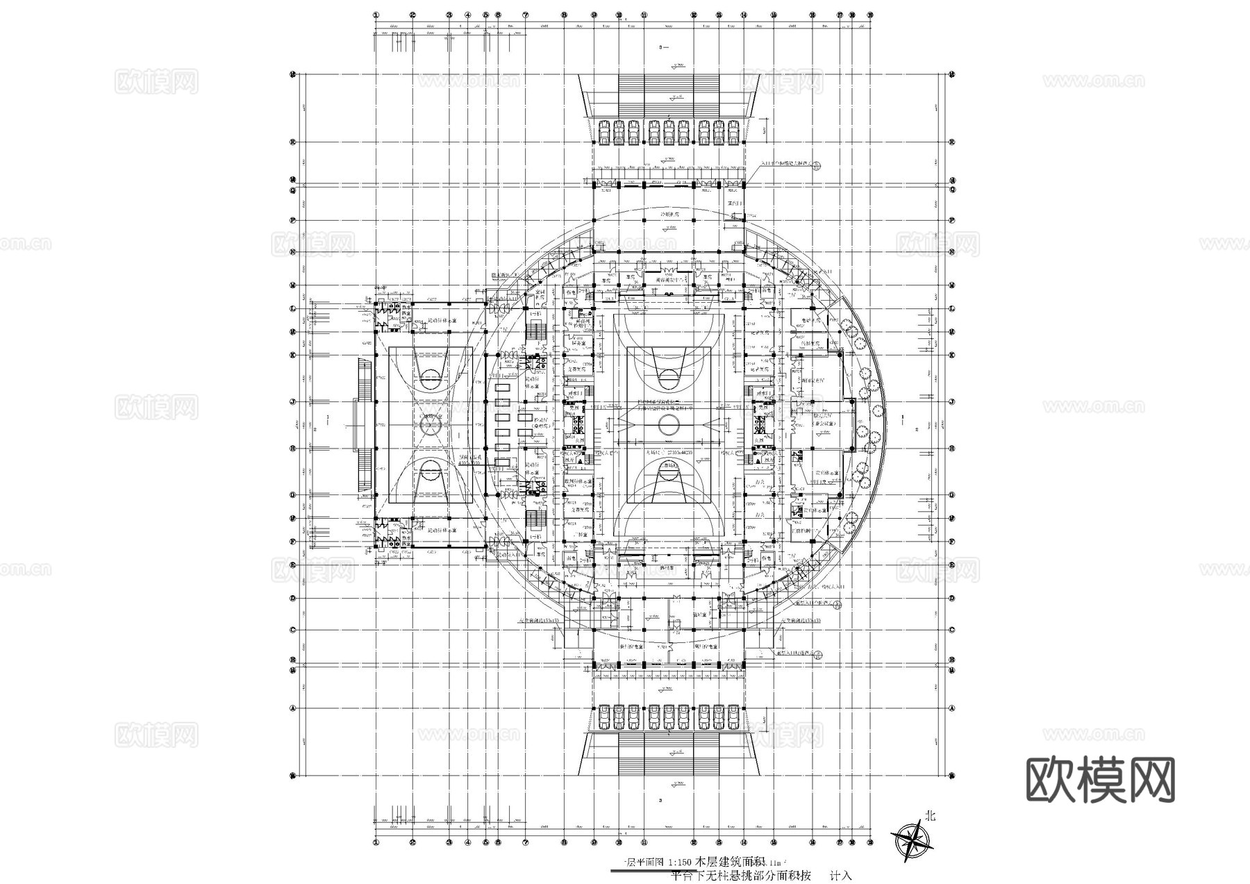 圆形篮球场运动场地施工图cad施工图