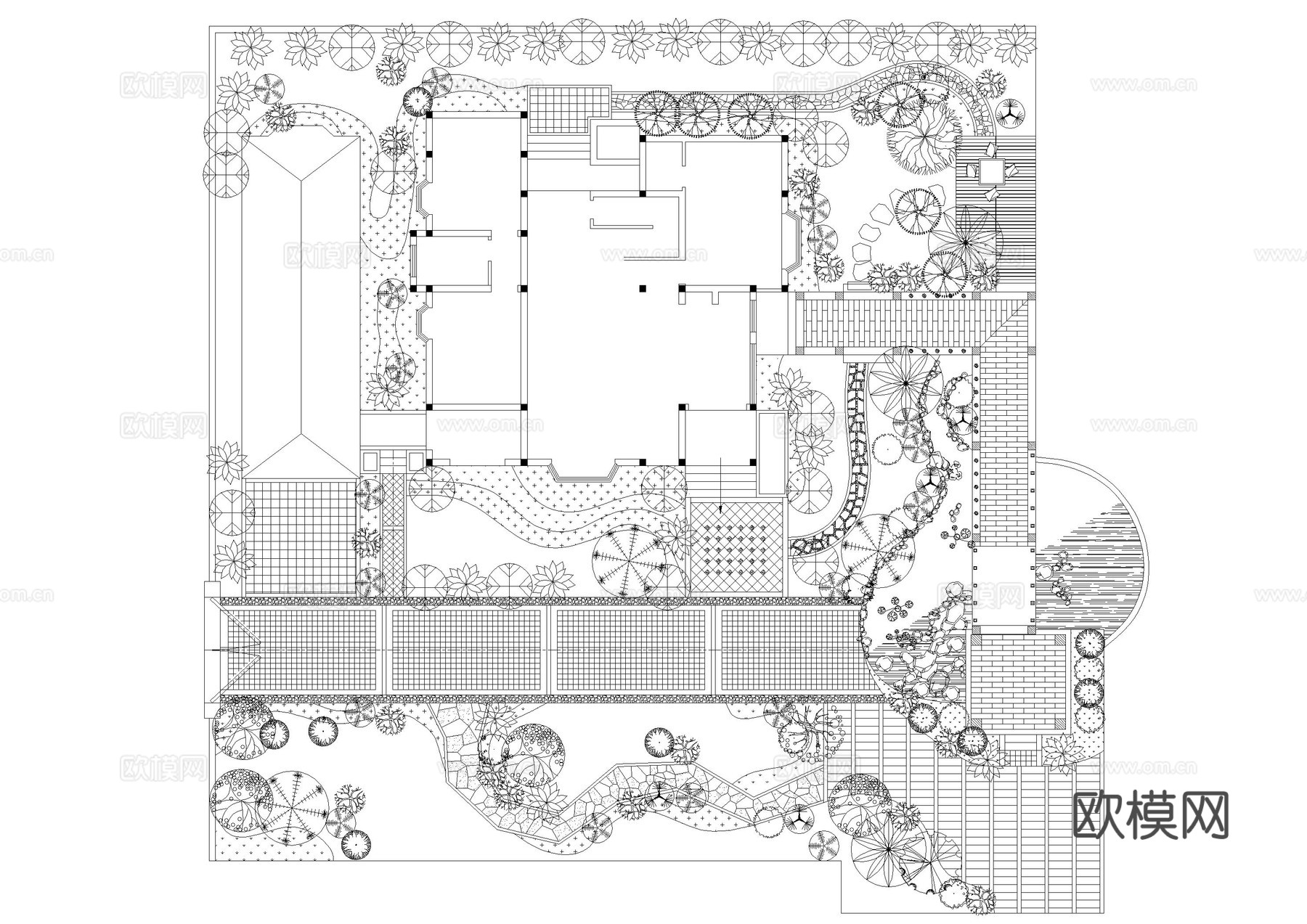 现代别墅景观花园施工图cad施工图