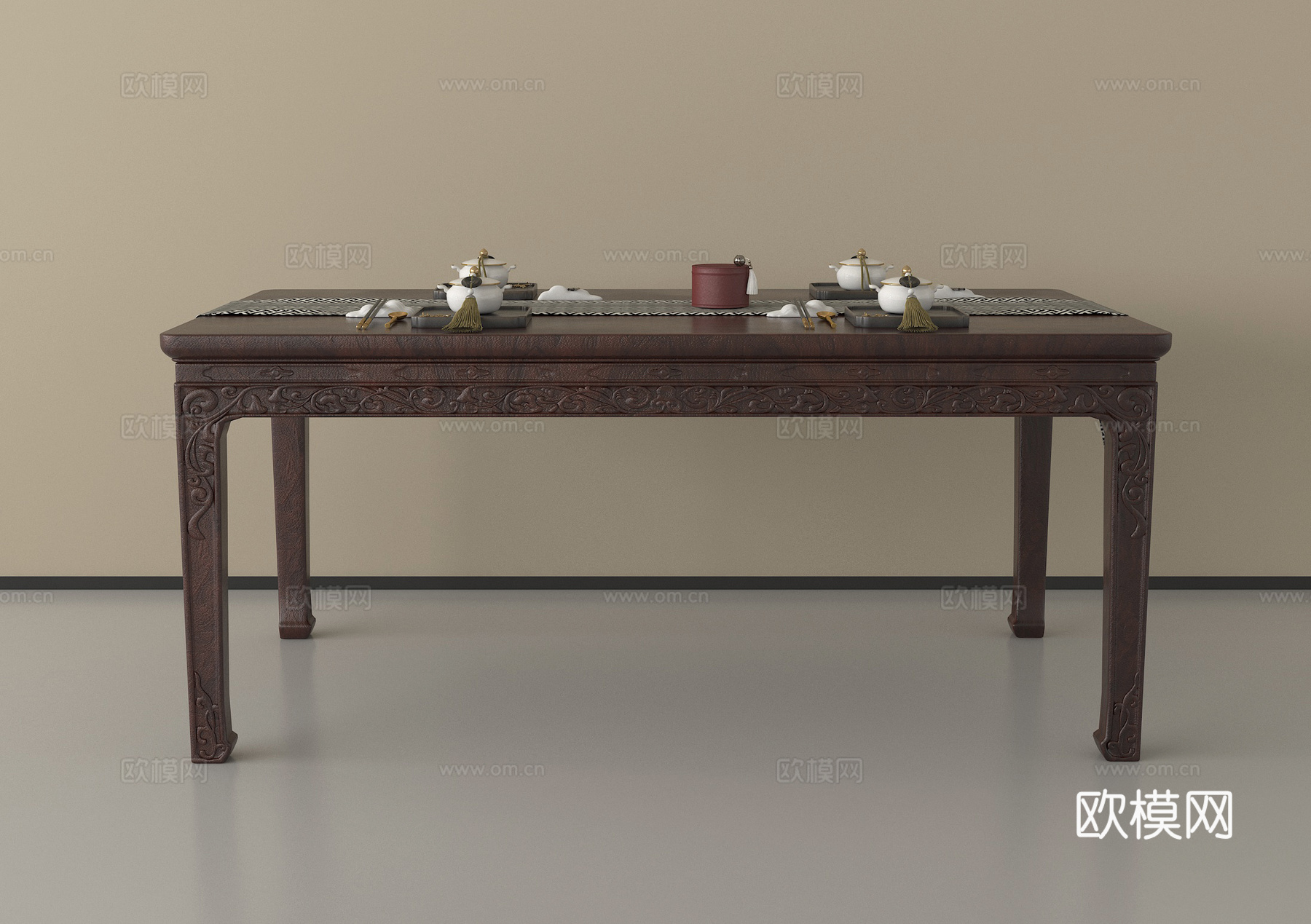 中式桌子  实木桌 餐桌  长方形桌3d模型下载