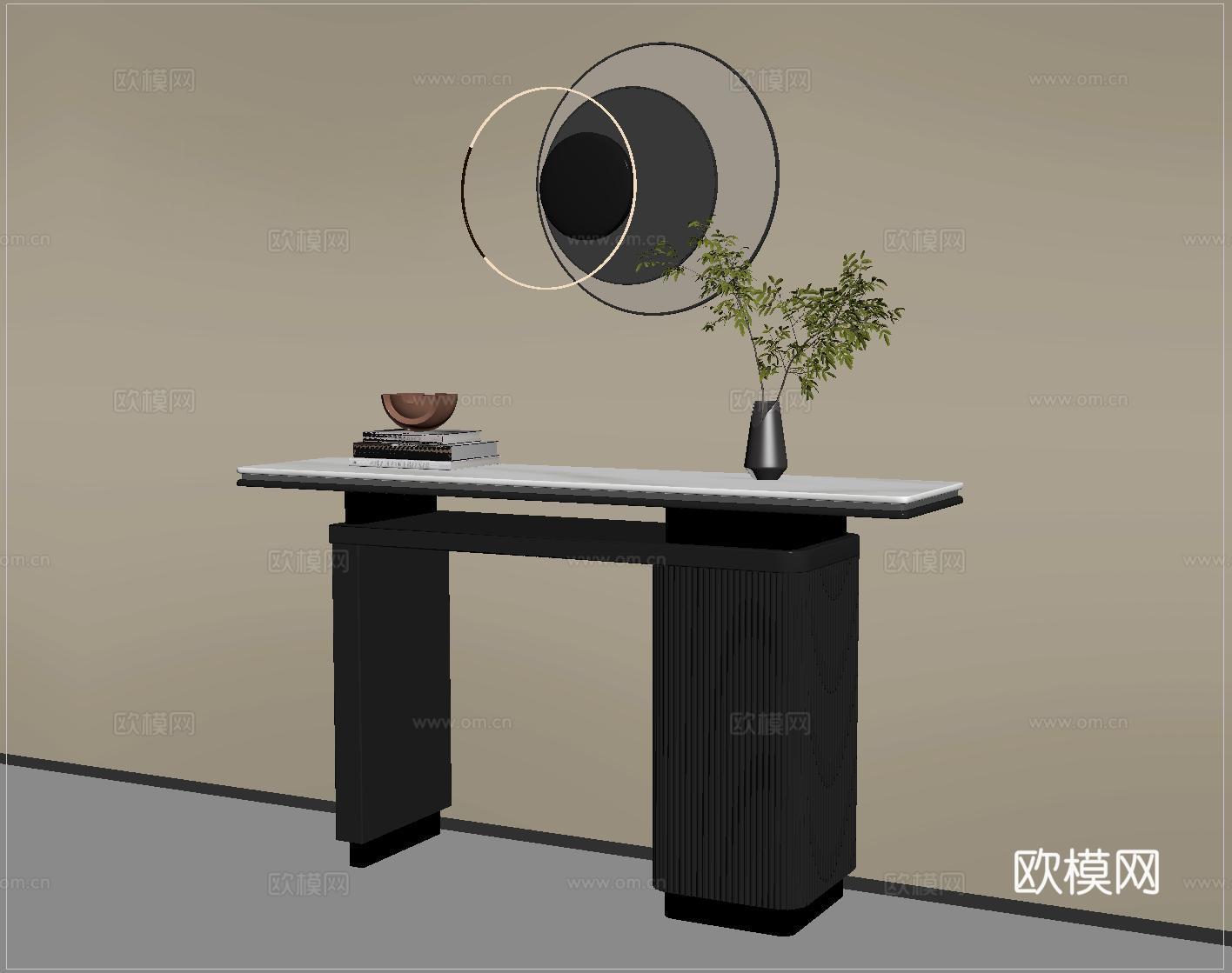 现代轻奢端景台  端景条案  玄关柜 墙饰 摆件su模型