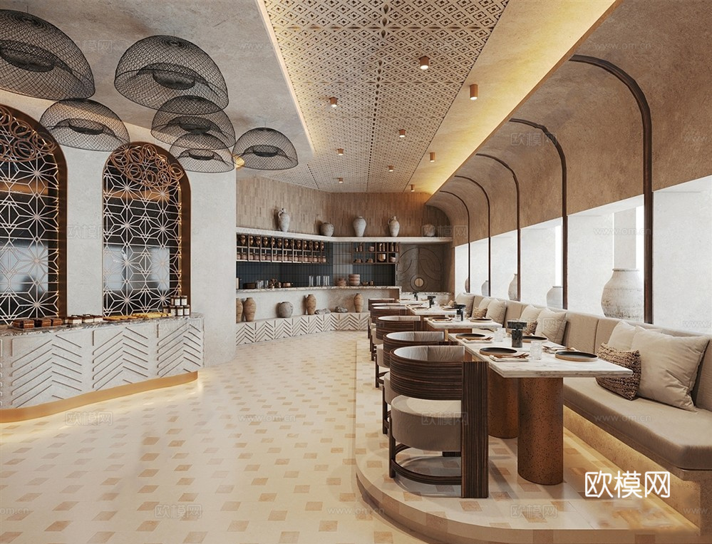 侘寂餐厅 餐桌椅组合su模型