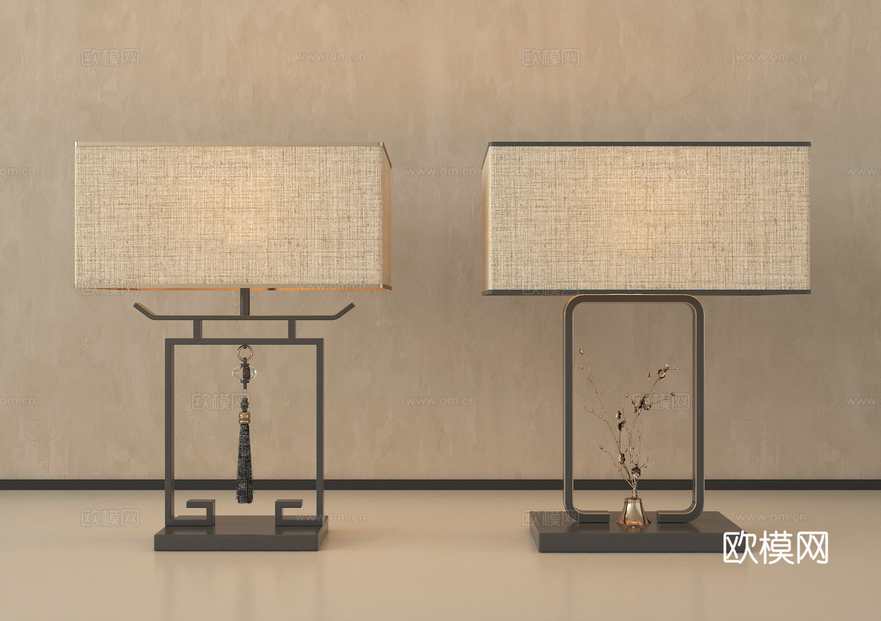 新中式台灯组合3d模型下载