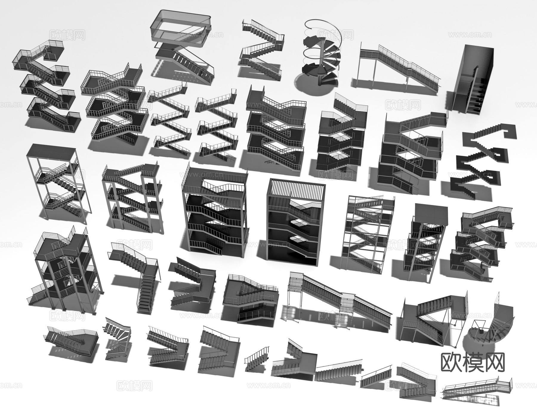 现代楼梯 户外钢架楼梯 钢结构楼梯 钢架简易楼梯 扶手楼梯3d模型下载
