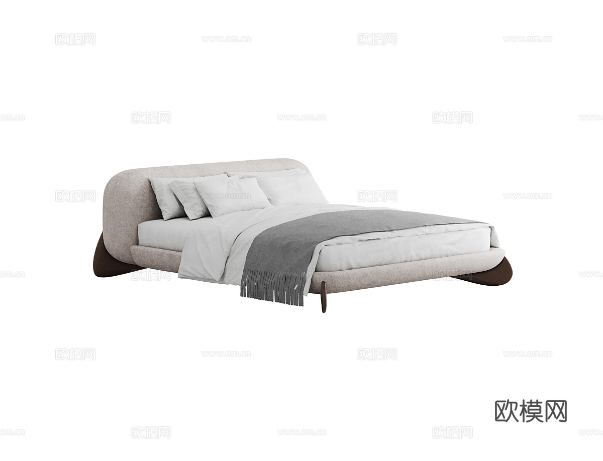 现代简约双人床  双人床 抱枕 床垫3d模型下载