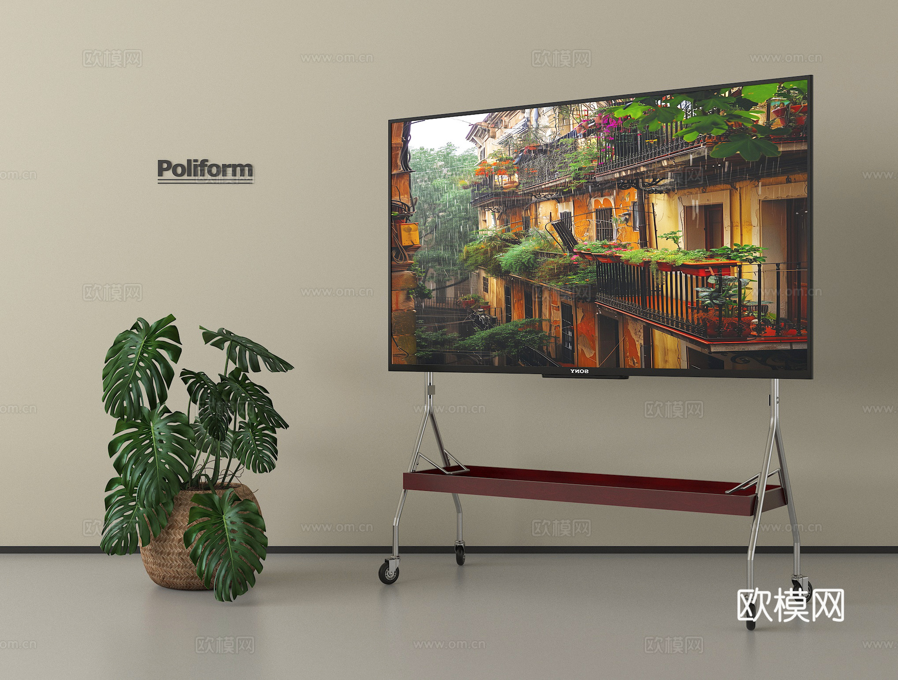 现代电视机  支架电视 可移动电视3d模型下载