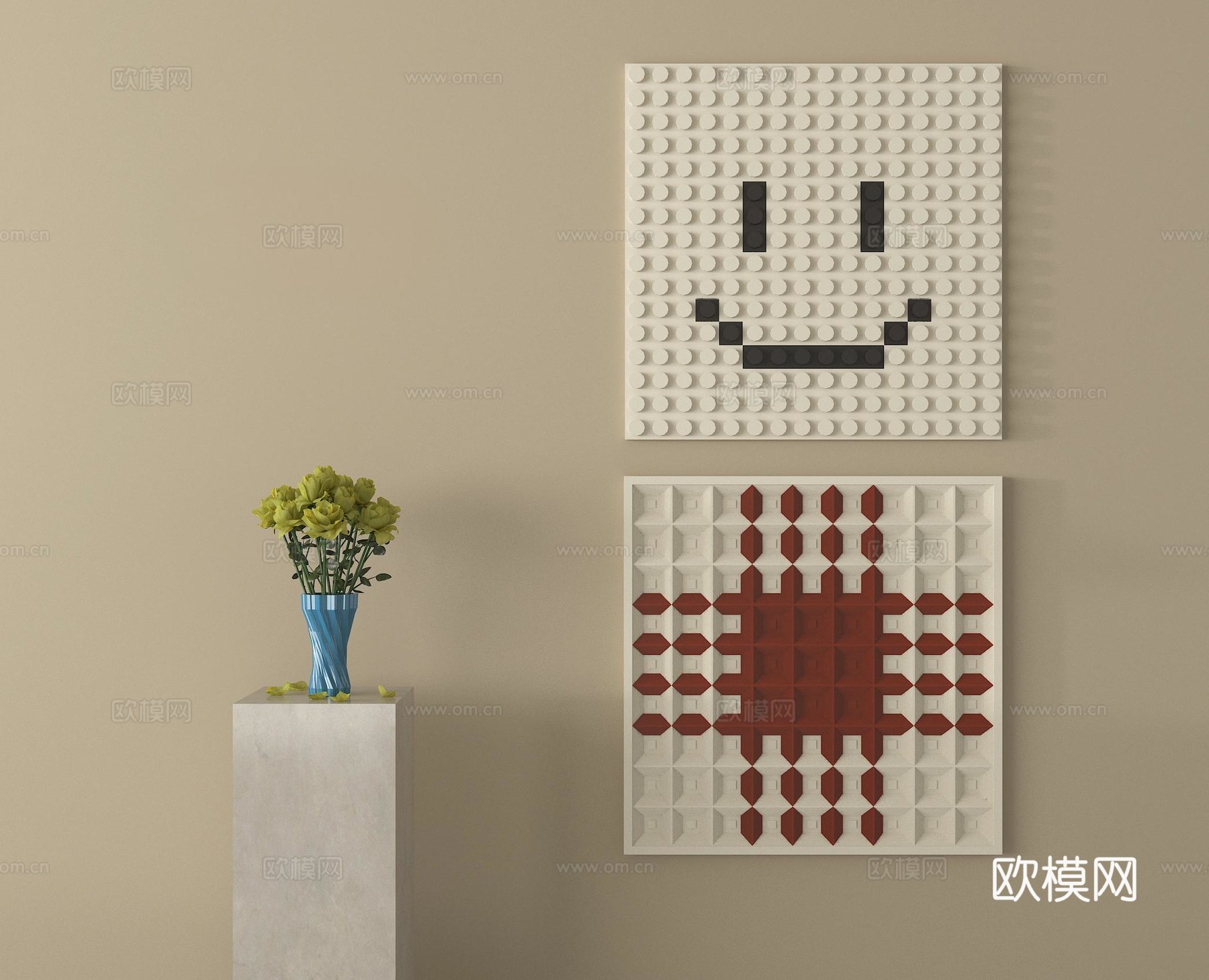 现代墙饰挂件组合 花瓶摆件su模型