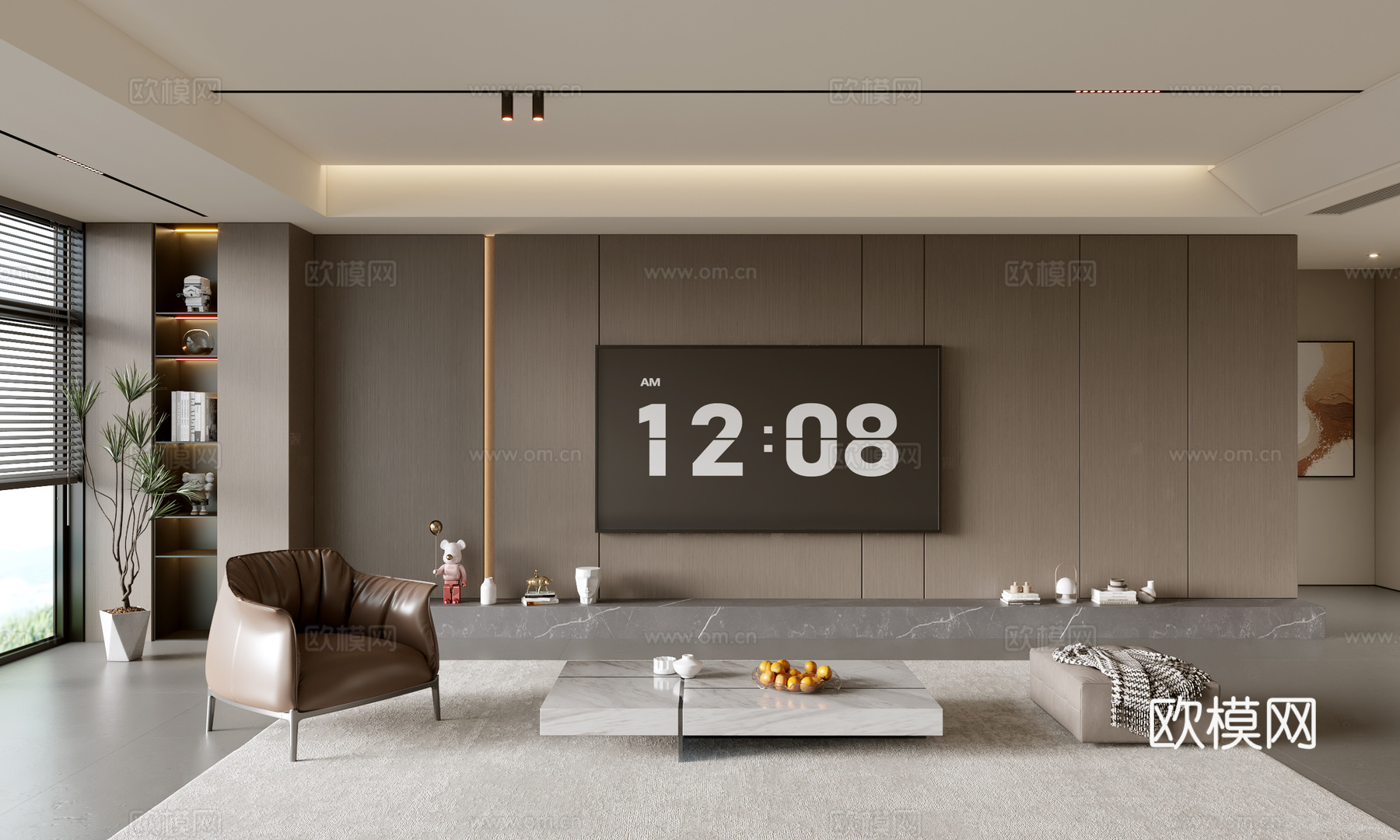 意式客厅 意式电视背景墙 电视柜 沙发茶几组合 电视一体柜su模型