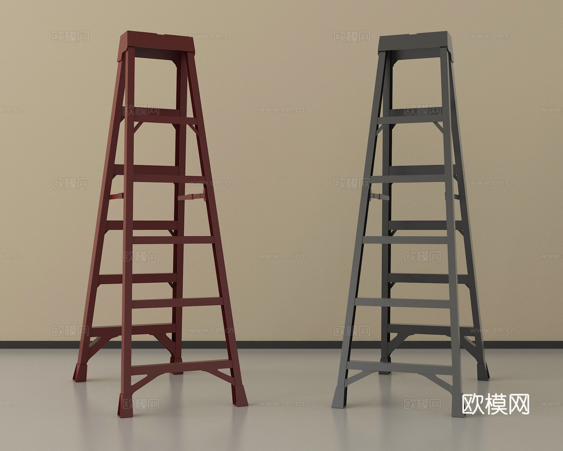 现代梯子 木梯 爬梯 折叠梯su模型