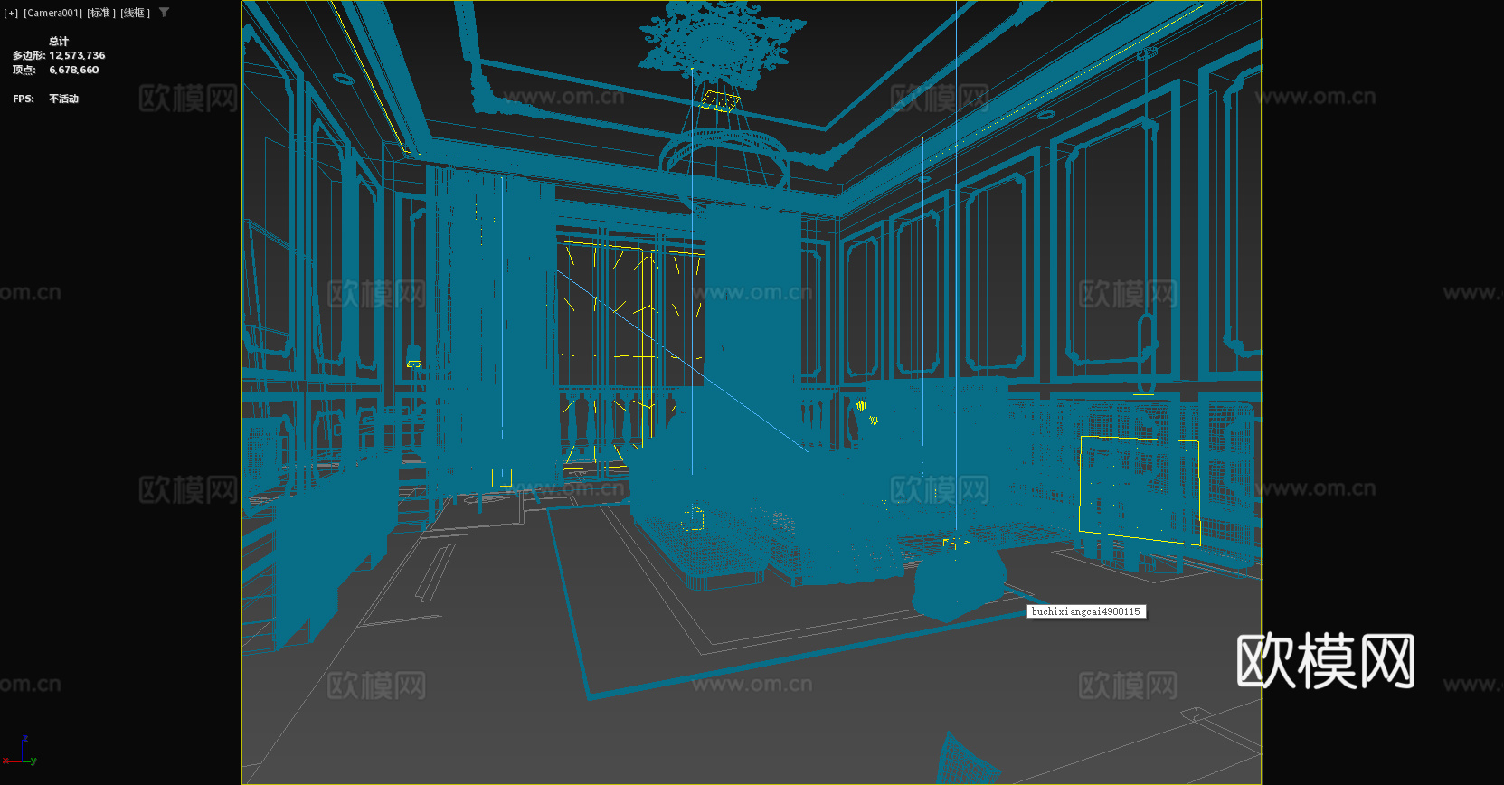 法式卧室 床品 欧式雕花 电视柜 床头柜 吊灯 法式摆件3d模型下载（渲染图4）