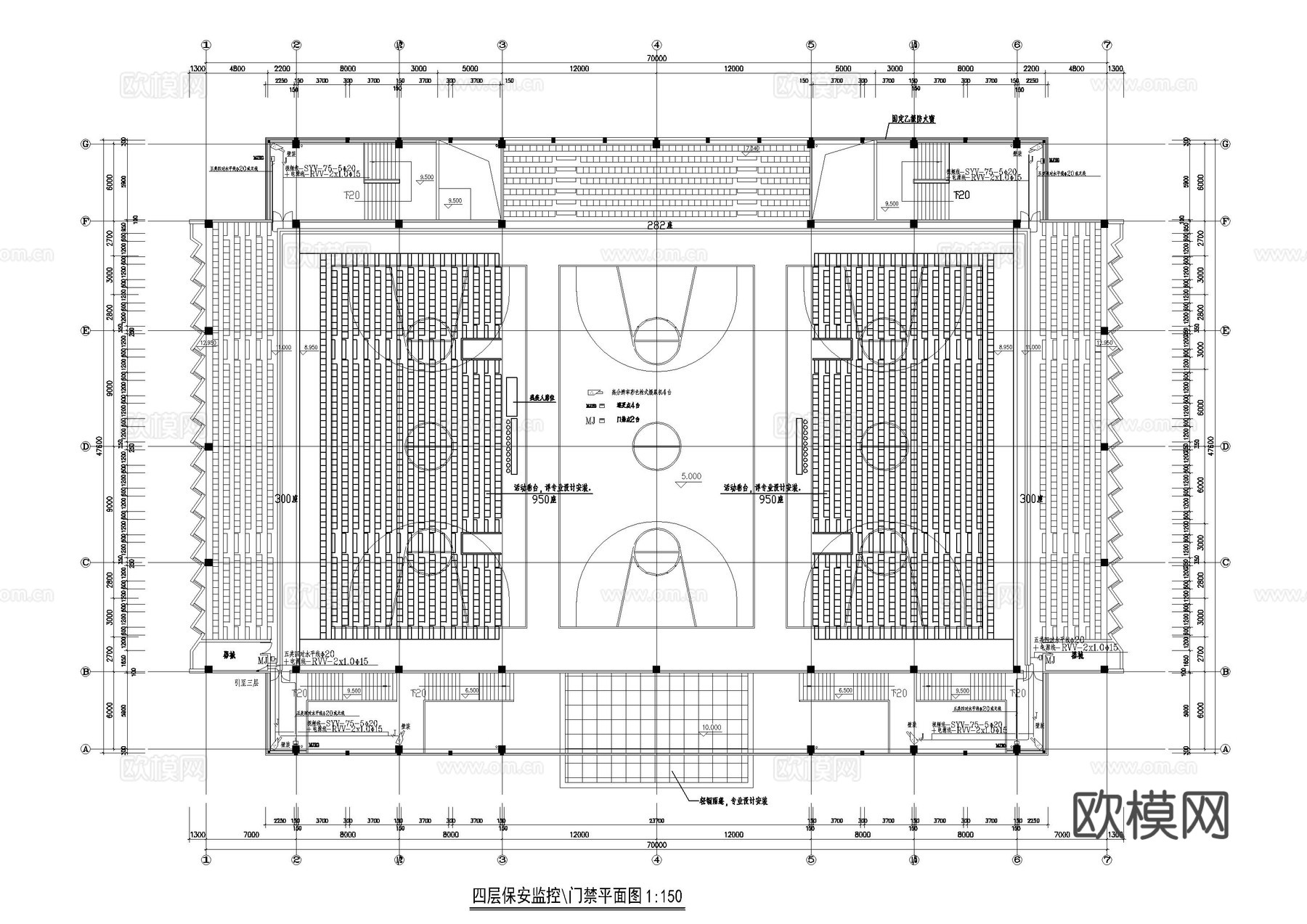 运动场地体育馆弱电图cad施工图