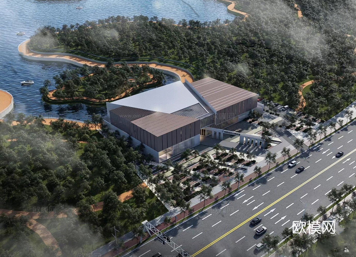 现代展览馆建筑 博物馆 建筑外观su模型