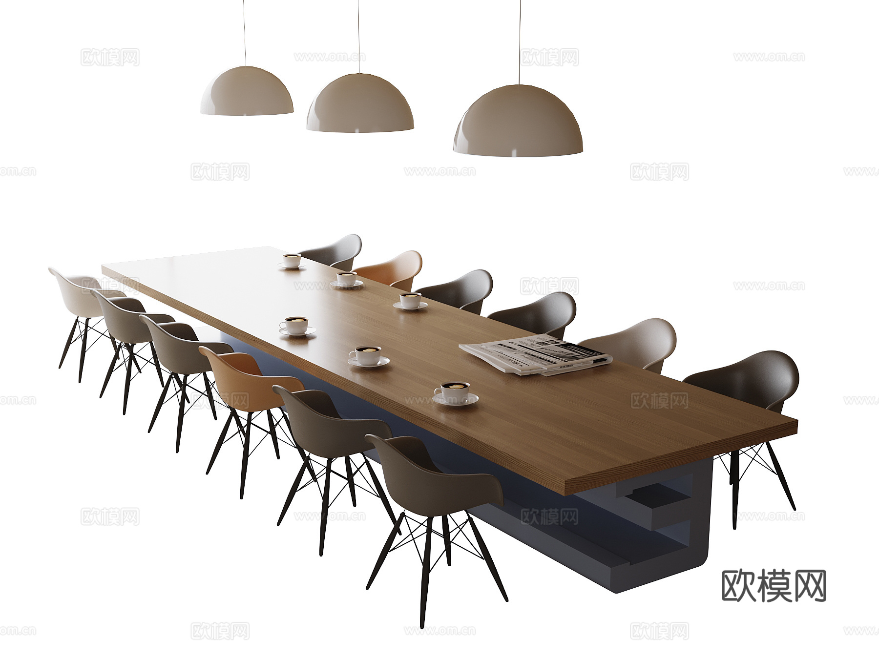 现代会议桌椅 办公椅 吊灯su模型