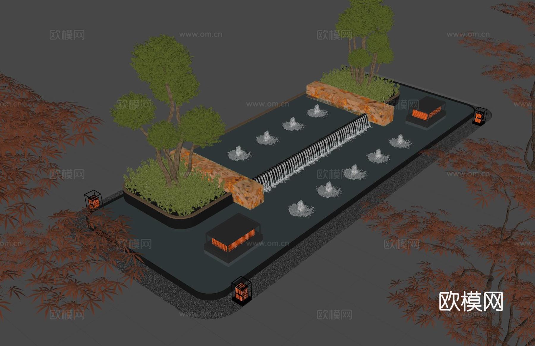 现代水景观 庭院水景 水钵 叠水 跌水 喷泉su模型