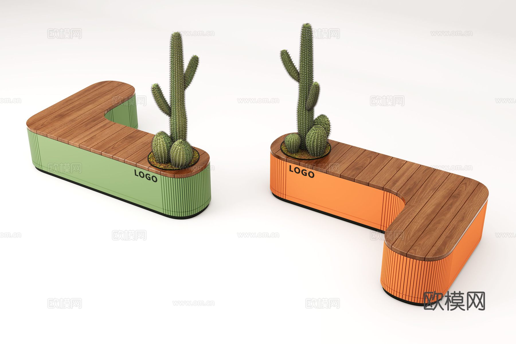 现代户外休息凳 户外椅 户外长椅组合 休闲异形座椅3d模型下载