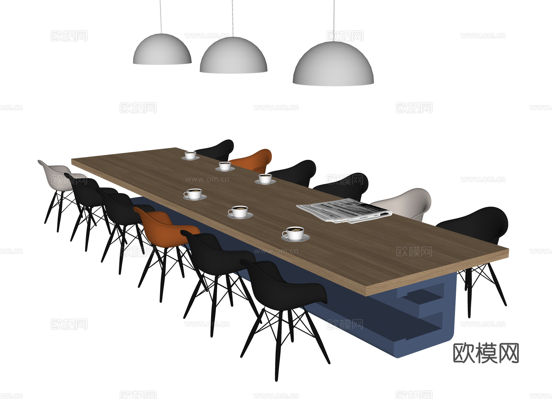 现代会议桌椅 办公椅 吊灯su模型