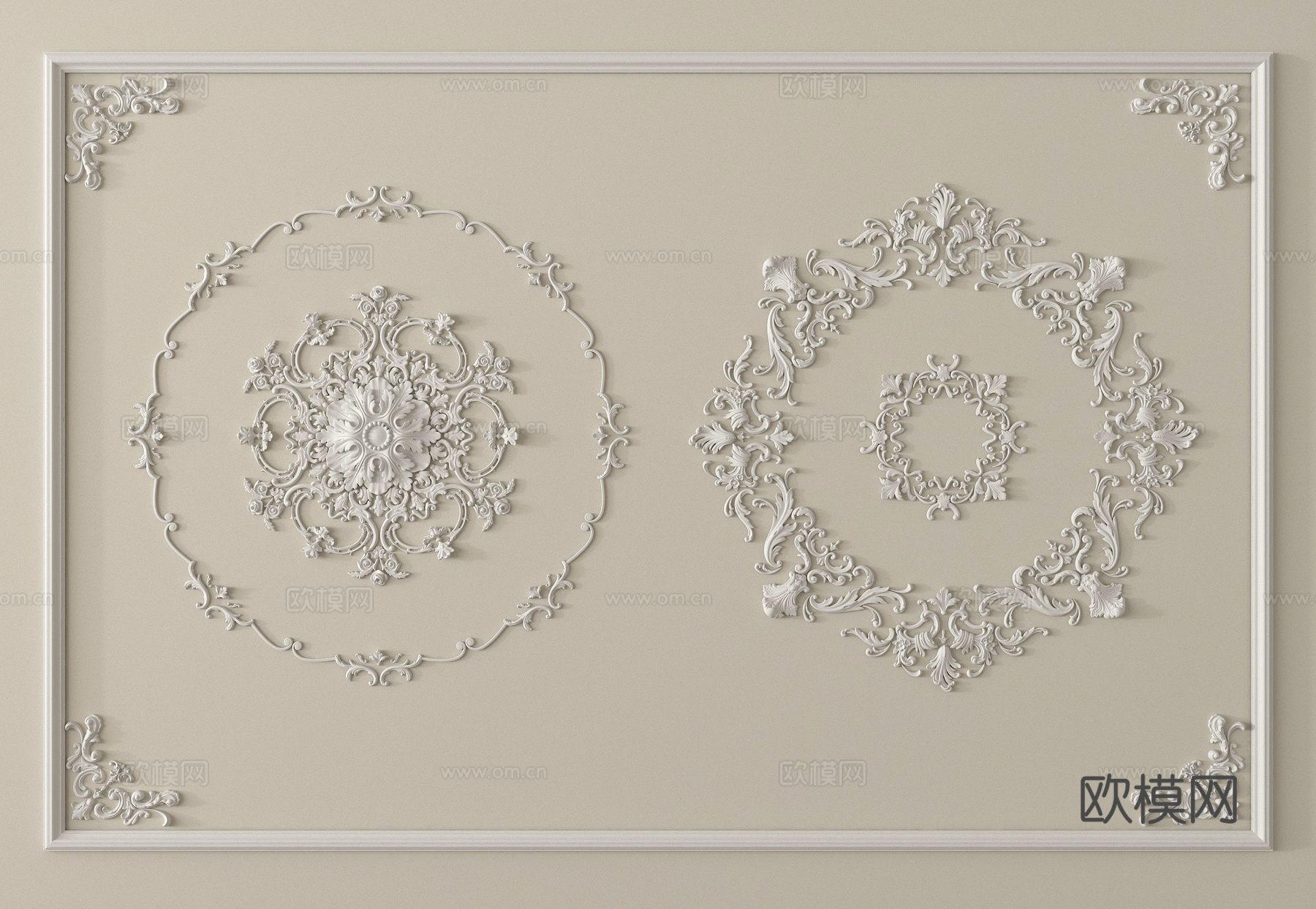 法式雕花 灯盘 石膏构件3d模型