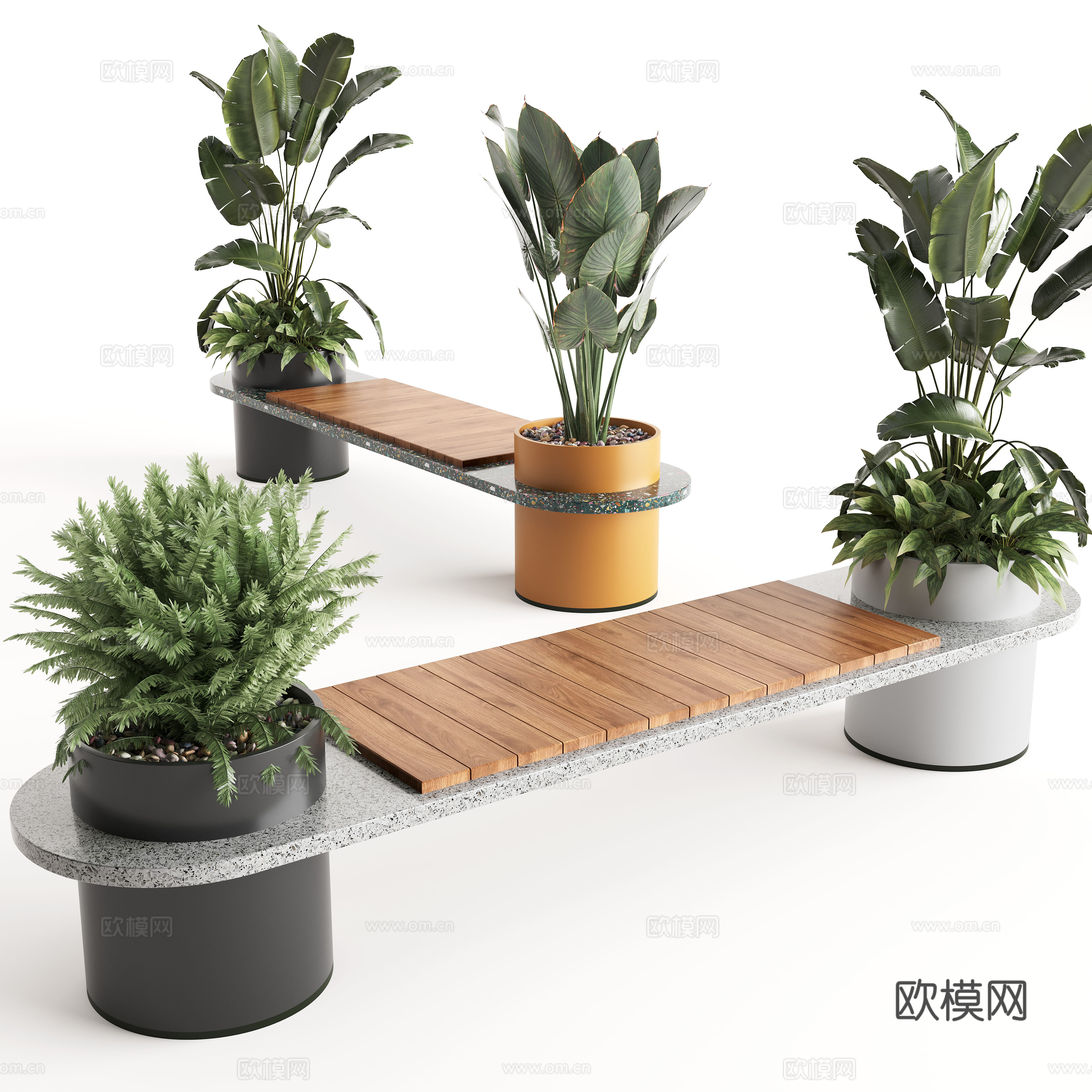 现代户外休息凳 户外椅 户外长椅组合 休闲异形座椅3d模型下载