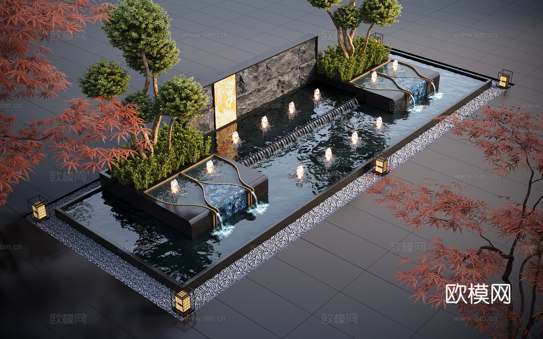 现代水景观 庭院水景 水钵 叠水 跌水 喷泉3d模型下载