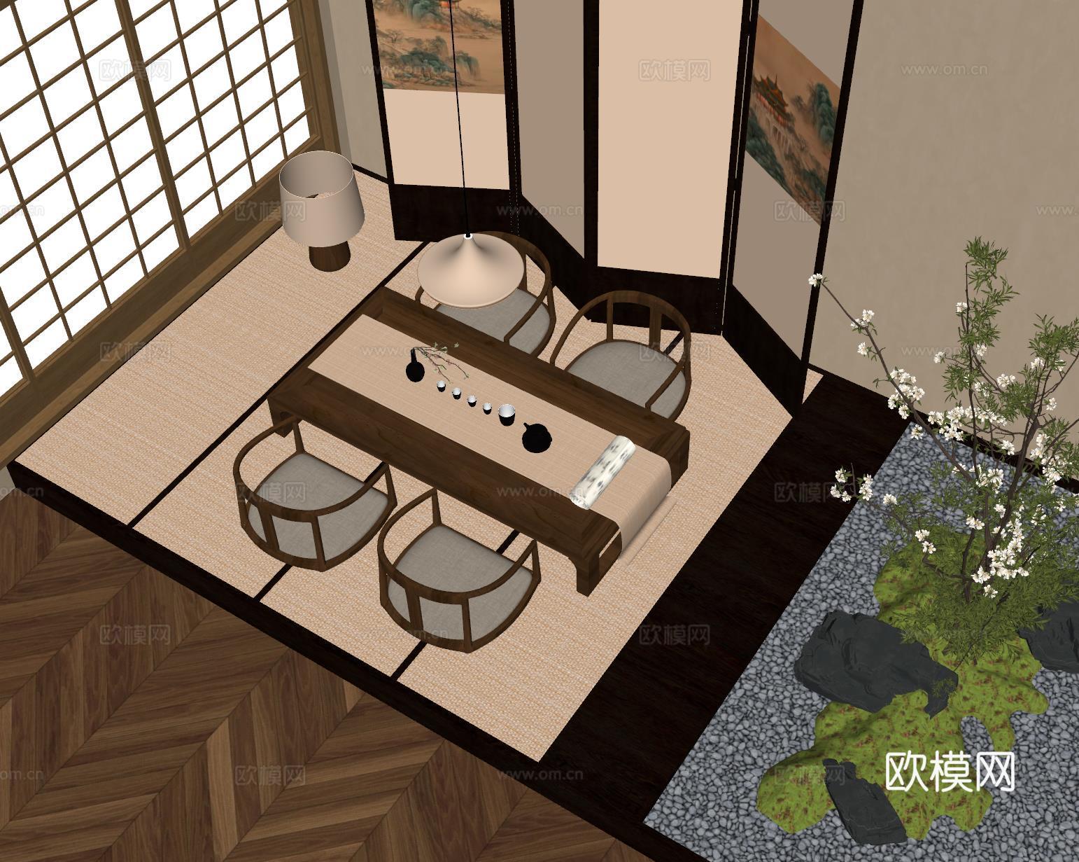 新中式茶室 室内景观su模型
