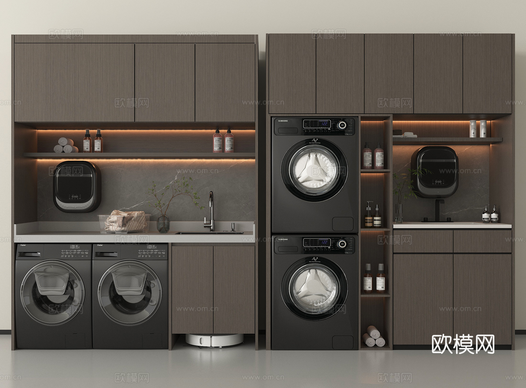 现代洗衣机柜 洗衣机 烘干机 壁挂式洗衣机 扫地机器人3d模型下载
