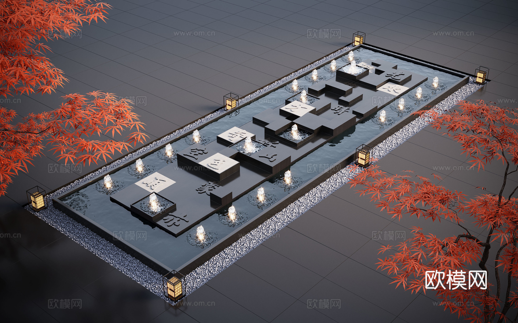 现代水景观 庭院水景 水钵 叠水 跌水 喷泉su模型