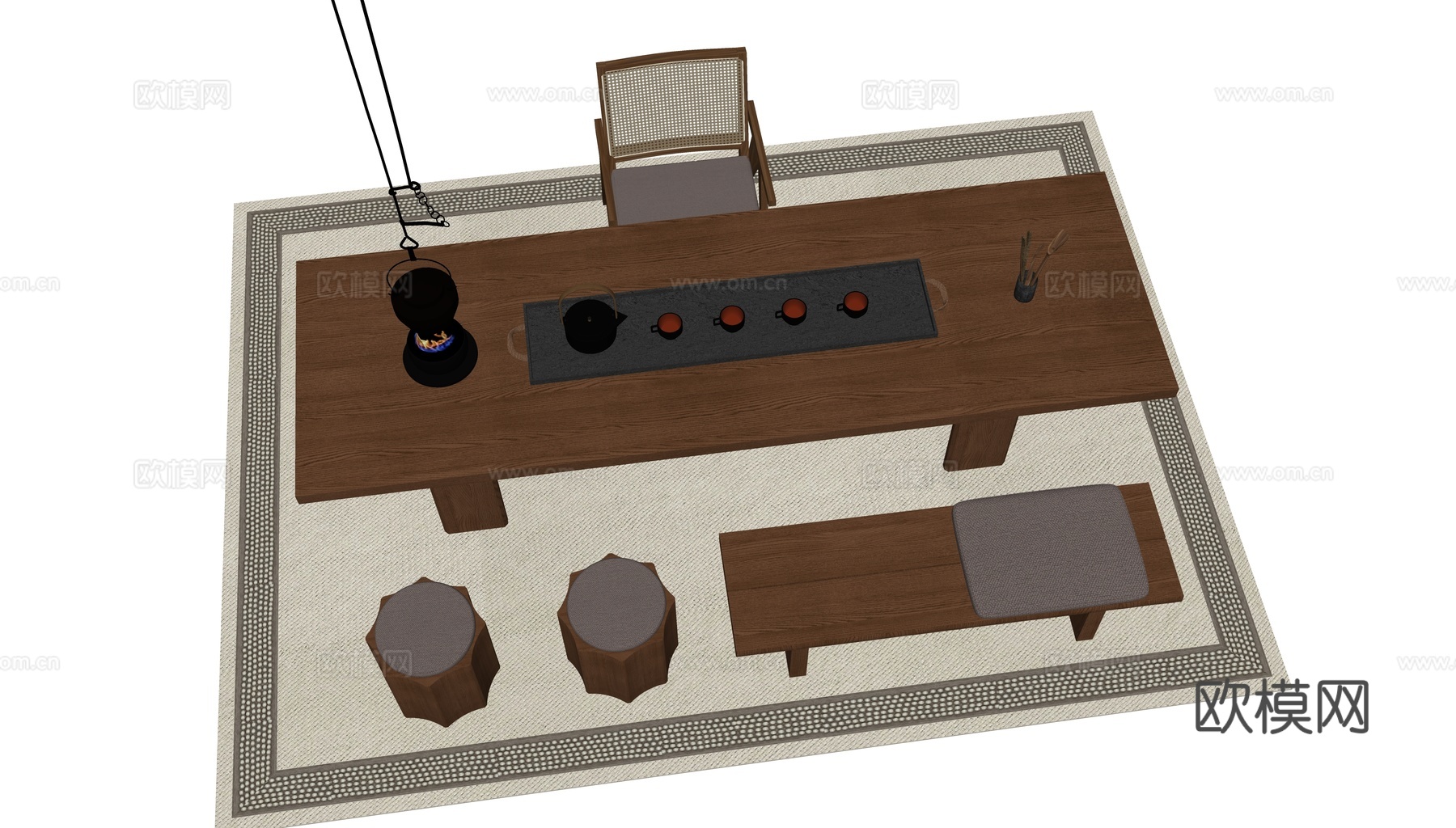 中古风茶桌su模型