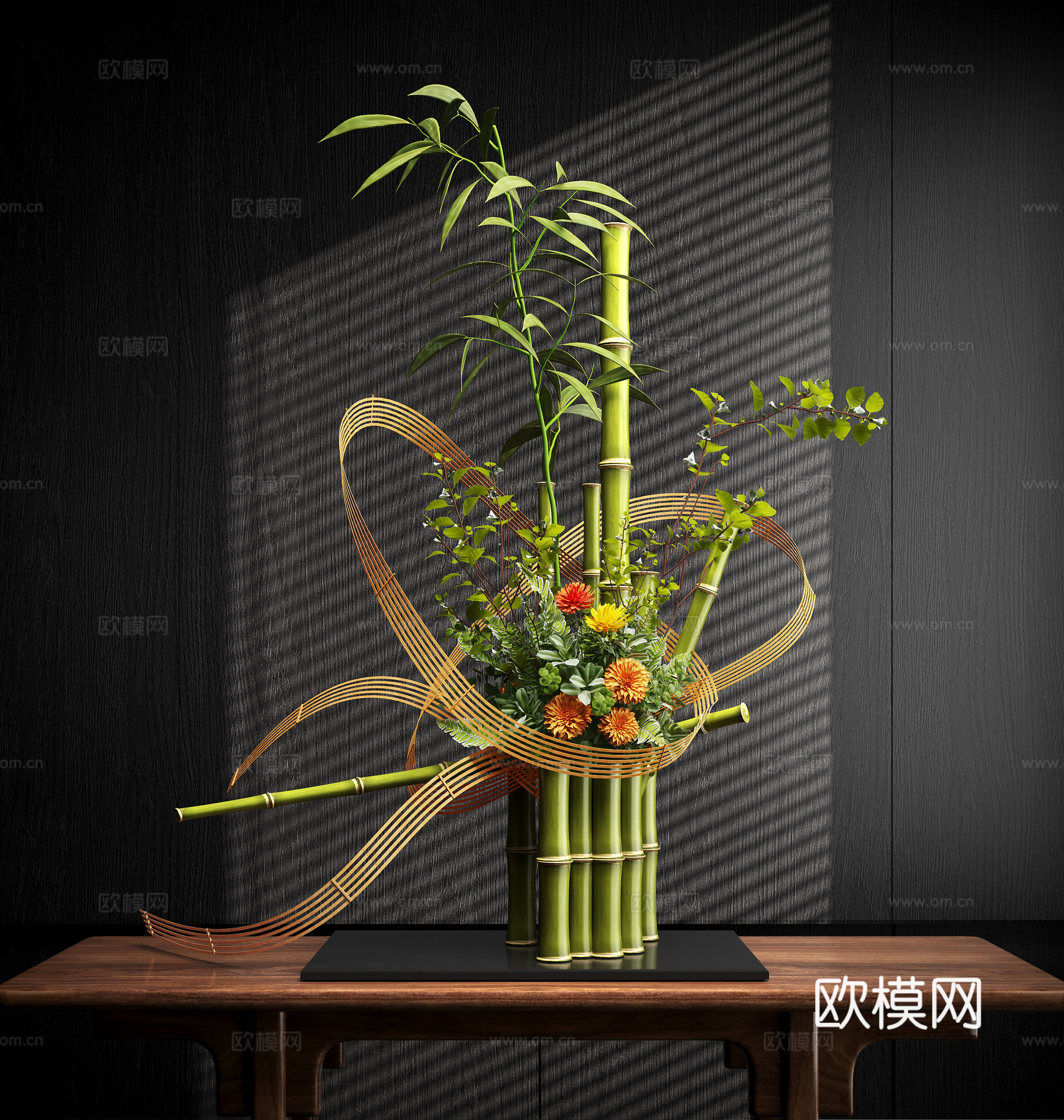 新中式禅意花瓶 花艺摆件 插花3d模型下载