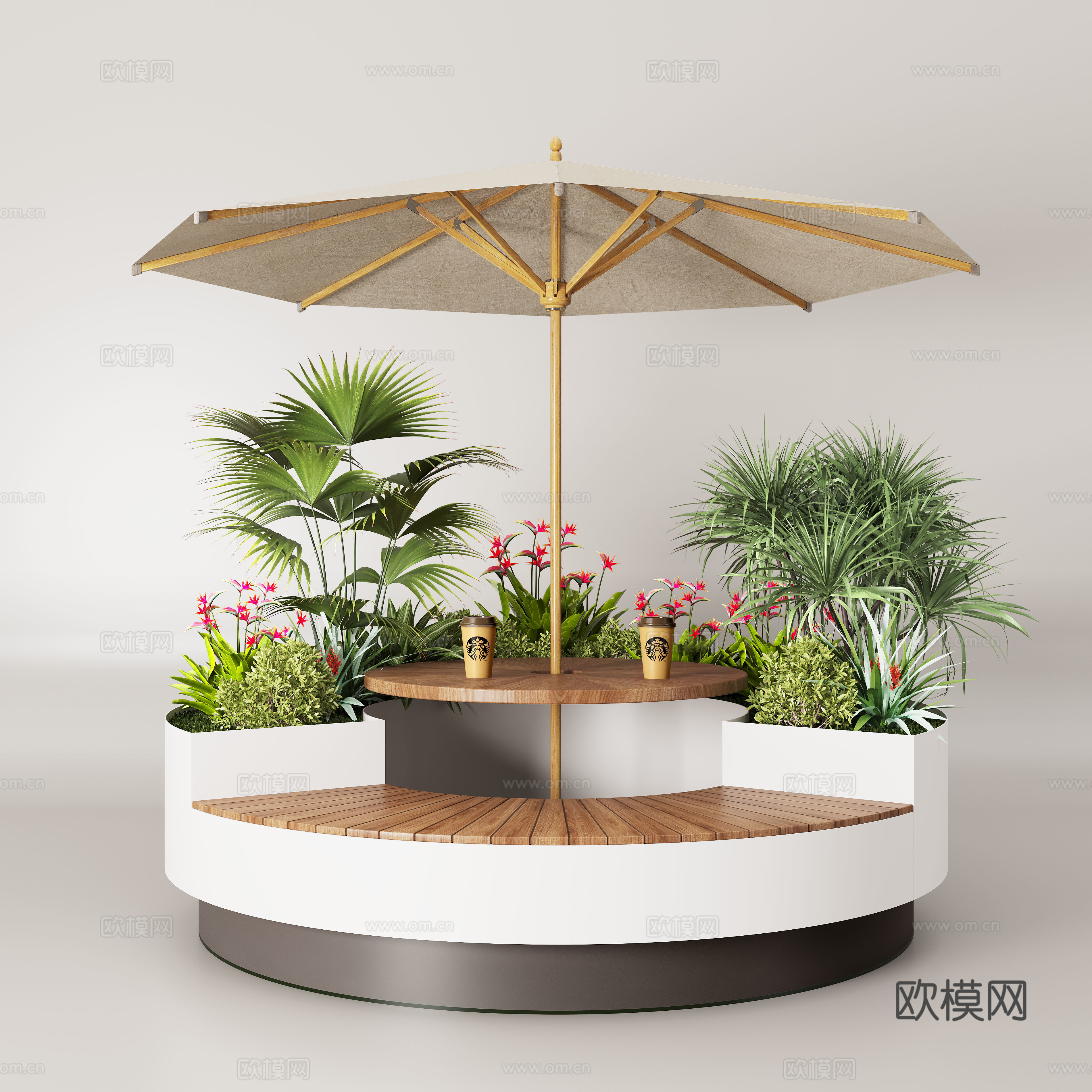 现代户外卡座 商业卡座 伞座su模型