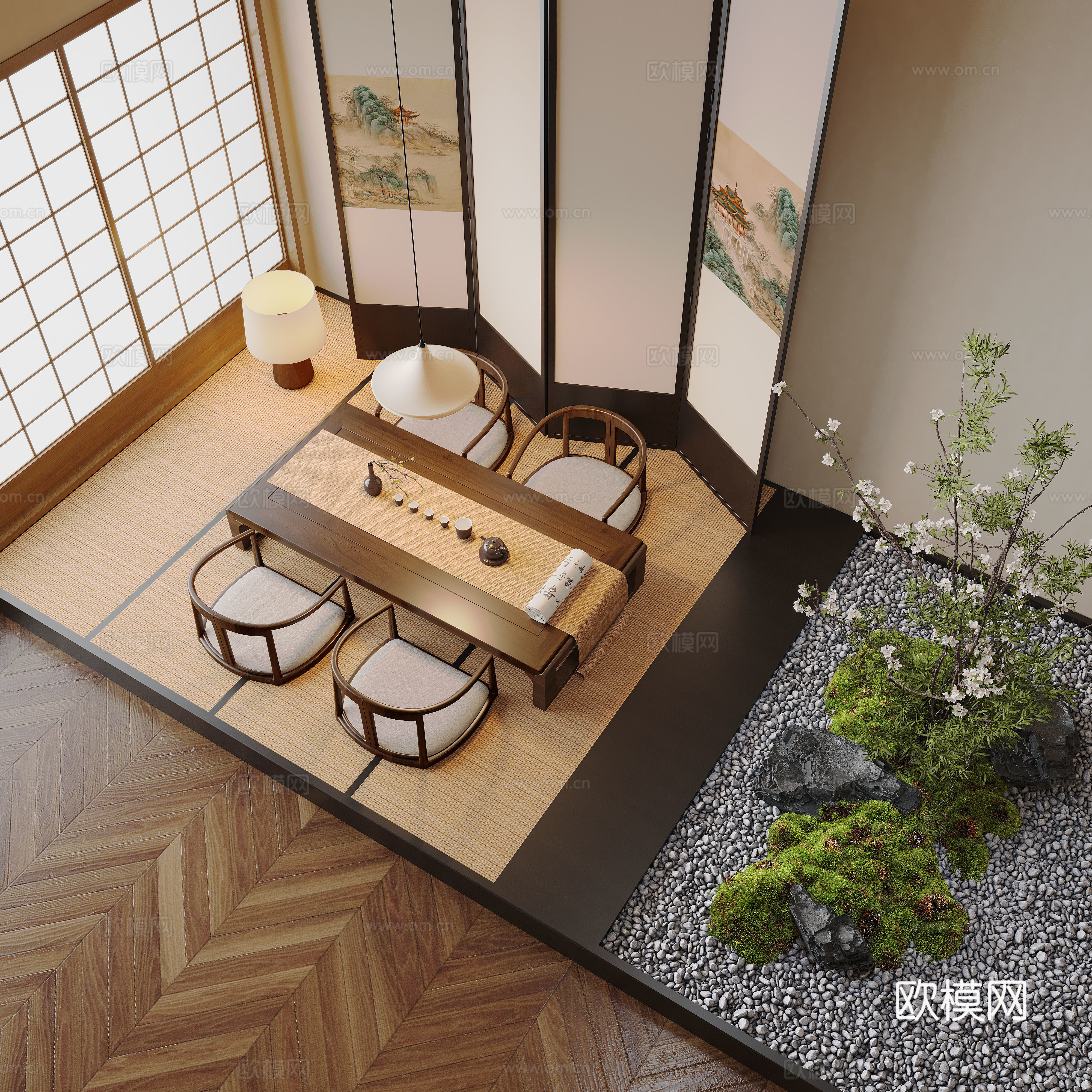 新中式茶室 室内景观su模型