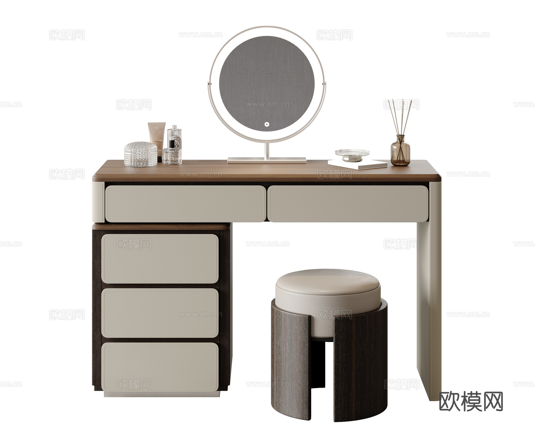 现代梳妆台 墩 矮凳 梳妆镜3d模型3d模型下载